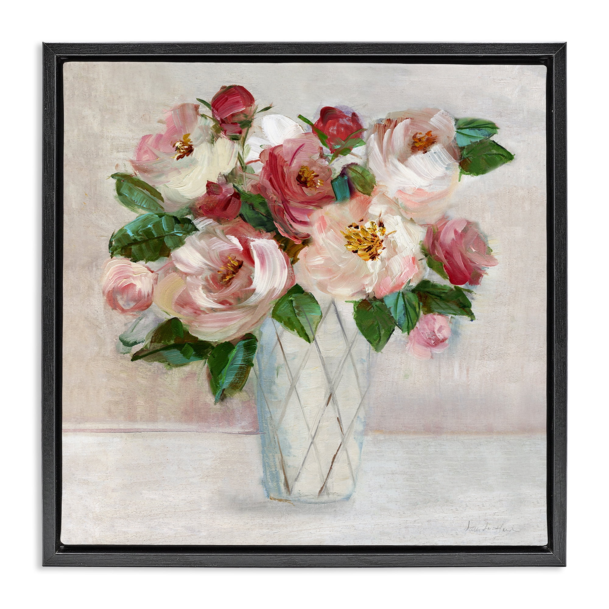 Stupell Industries Pink & Red Rose Bouquet Botanical & Floral Painting Black Floater Framed Canvas Art Print Wall Art, 25 x 25
