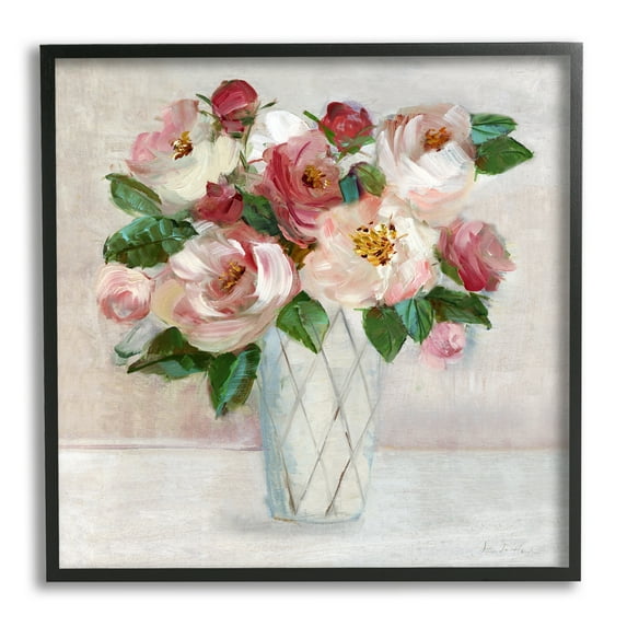 Stupell Industries Pink & Red Rose Bouquet Botanical & Floral Painting Black Framed Art Print Wall Art, 12 x 12