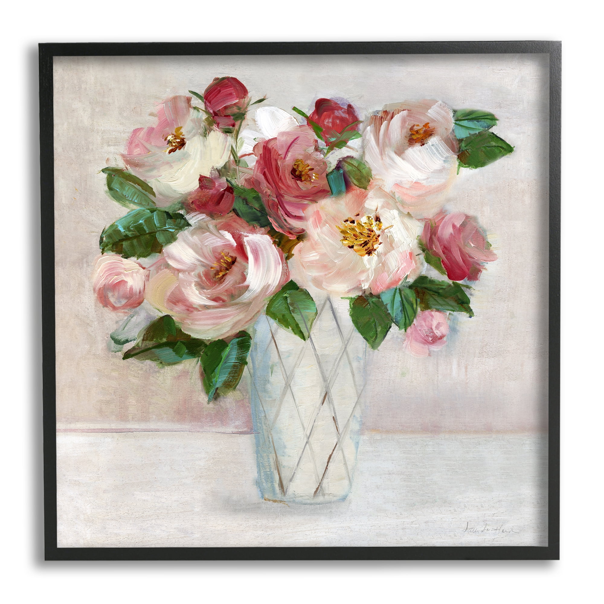 Stupell Industries Pink & Red Rose Bouquet Botanical & Floral Painting Black Framed Art Print Wall Art, 24 x 24