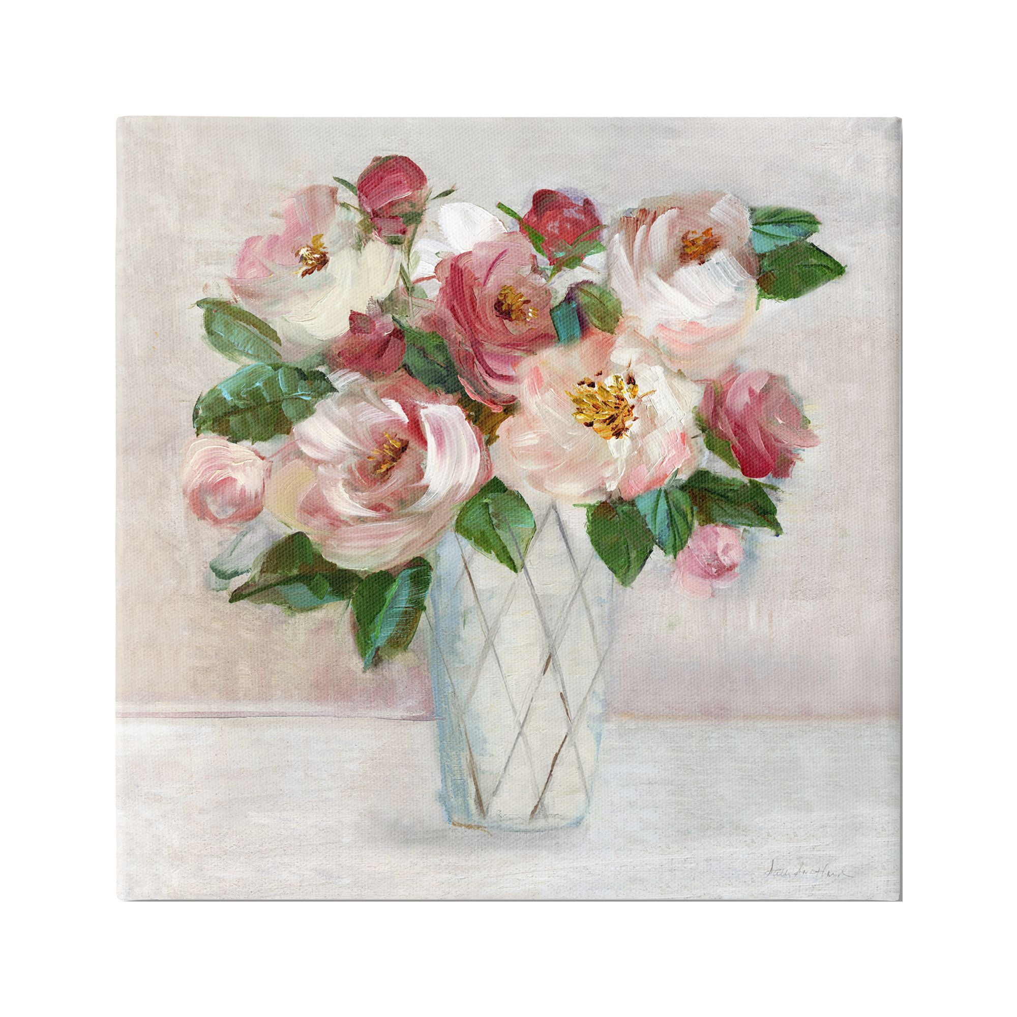 Stupell Industries Pink & Red Rose Bouquet Botanical & Floral Painting Gallery Wrapped Canvas Art Print Wall Art, 36 x 36