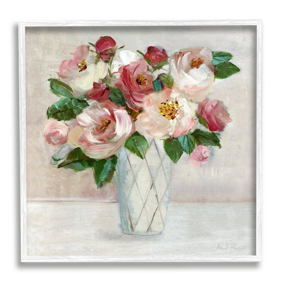 Stupell Industries Pink & Red Rose Bouquet Botanical & Floral Painting White Framed Art Print Wall Art, 17 x 17