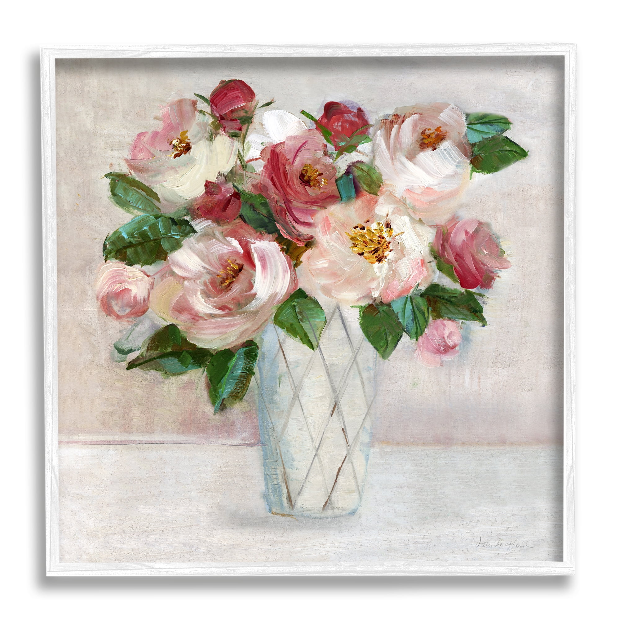 Stupell Industries Pink & Red Rose Bouquet Botanical & Floral Painting White Framed Art Print Wall Art, 24 x 24