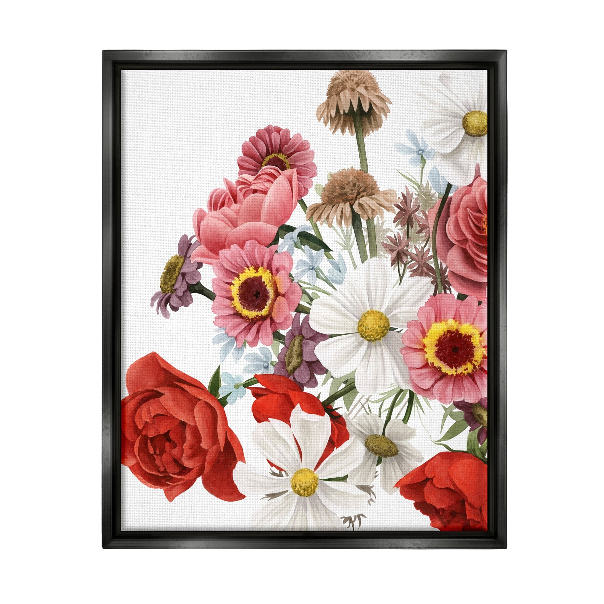 Stupell Industries Pink Red Spring Bloom Flower Bouquet Roses Daisies Jet Black Framed Floating Canvas Wall Art, 24x30, by Grace Popp&nbsp;