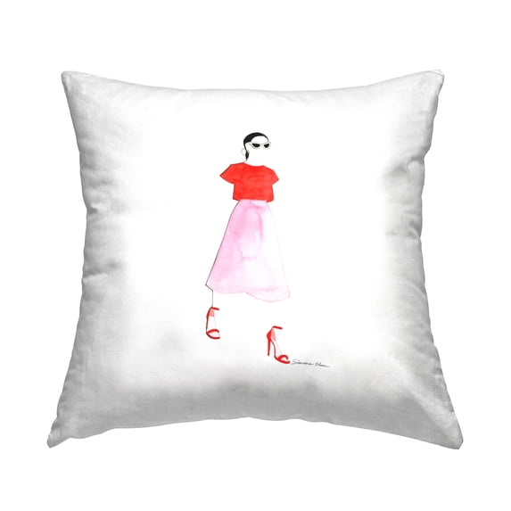 Stupell Industries Pink & Red Trendy Girl Square Decorative Printed Throw Pillow, 18 x 18