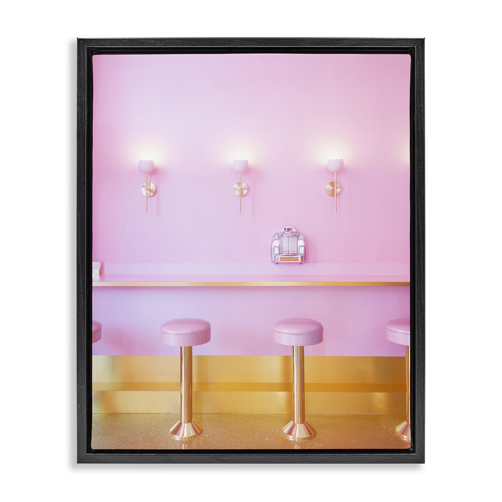 Stupell Industries Pink Retro Dessert Parlor Black Framed Floater Canvas Wall Art, design by LISH Creative