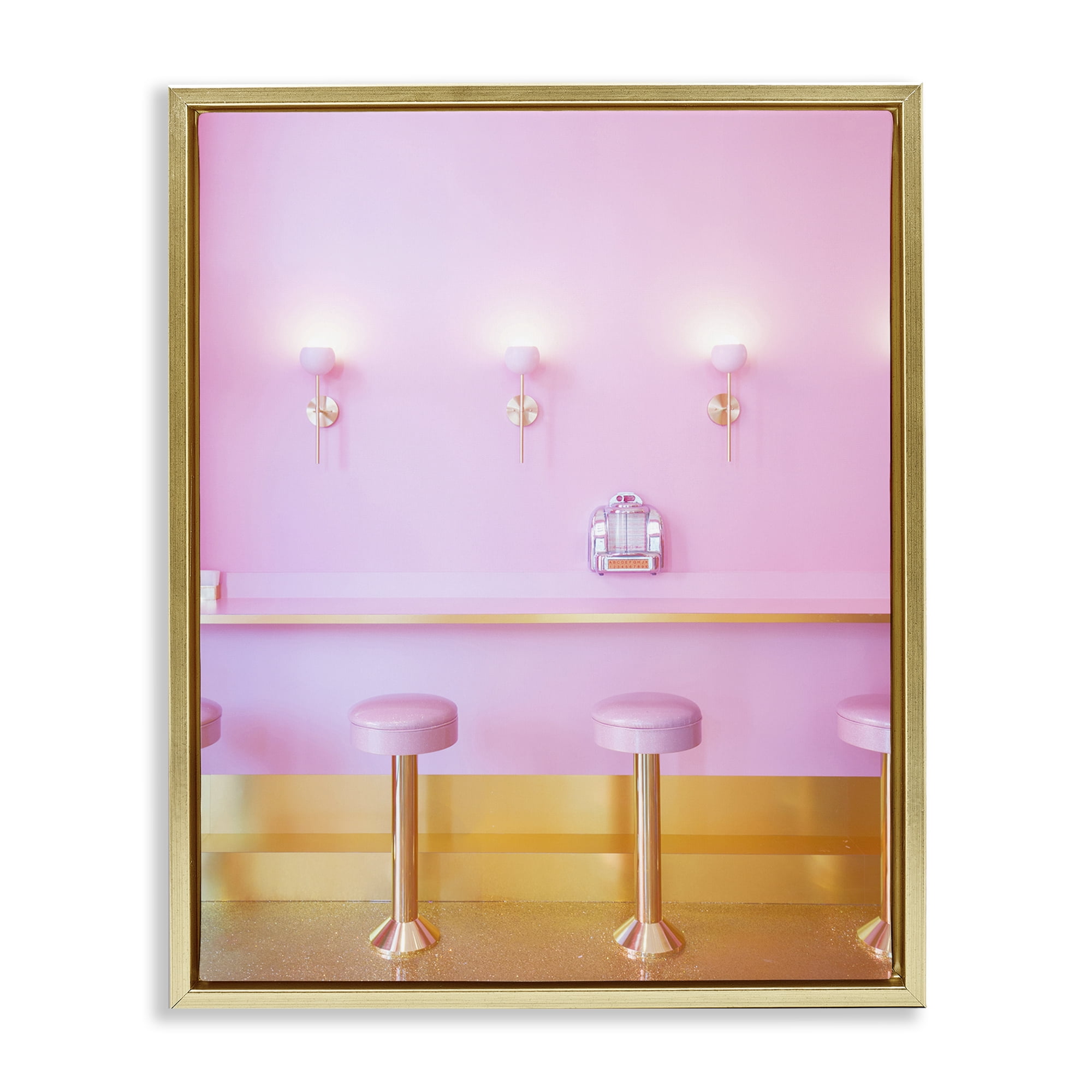 Stupell Industries Pink Retro Dessert Parlor Gold Framed Floater Canvas Wall Art, design by LISH Creative
