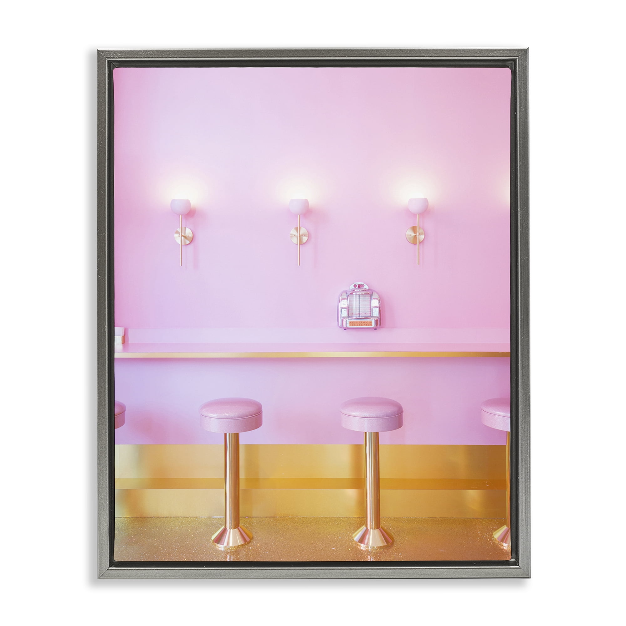 Stupell Industries Pink Retro Dessert Parlor Gray Framed Floater Canvas Wall Art, design by LISH Creative
