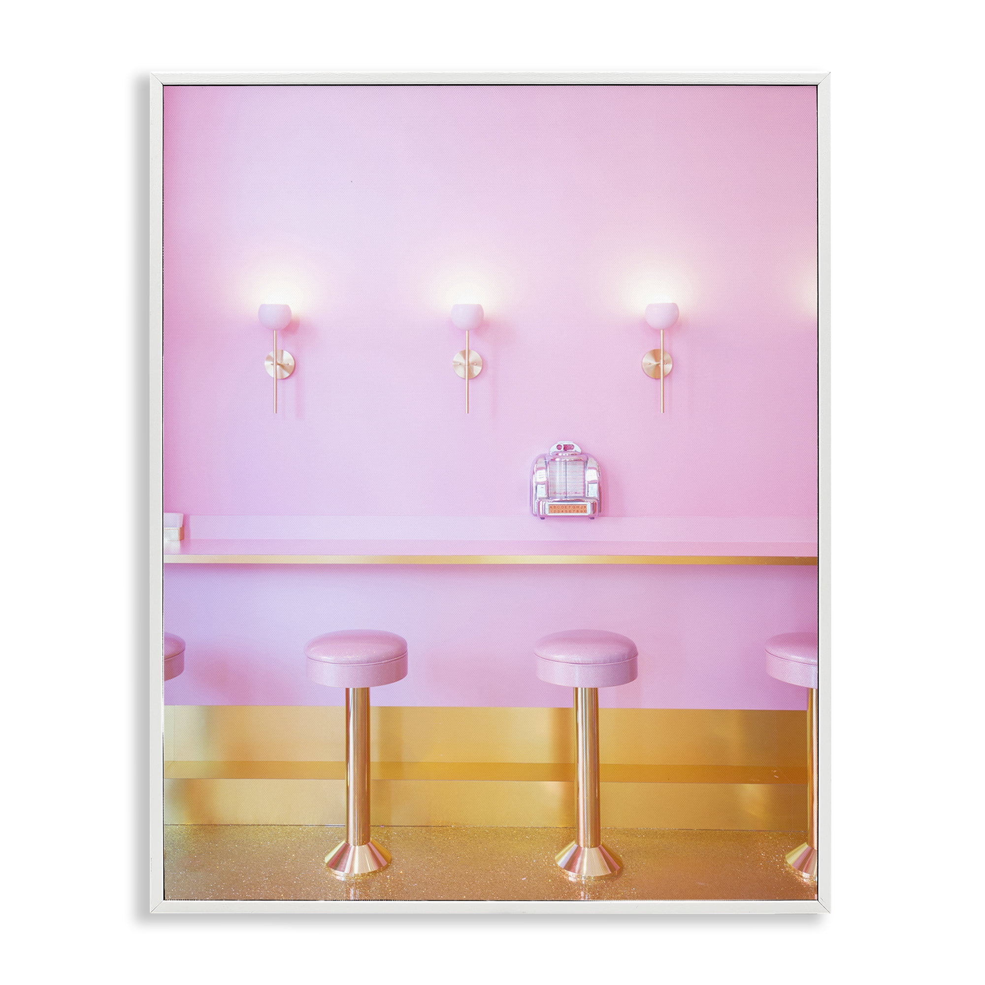 Stupell Industries Pink Retro Dessert Parlor White Framed Giclee Art, design by LISH Creative