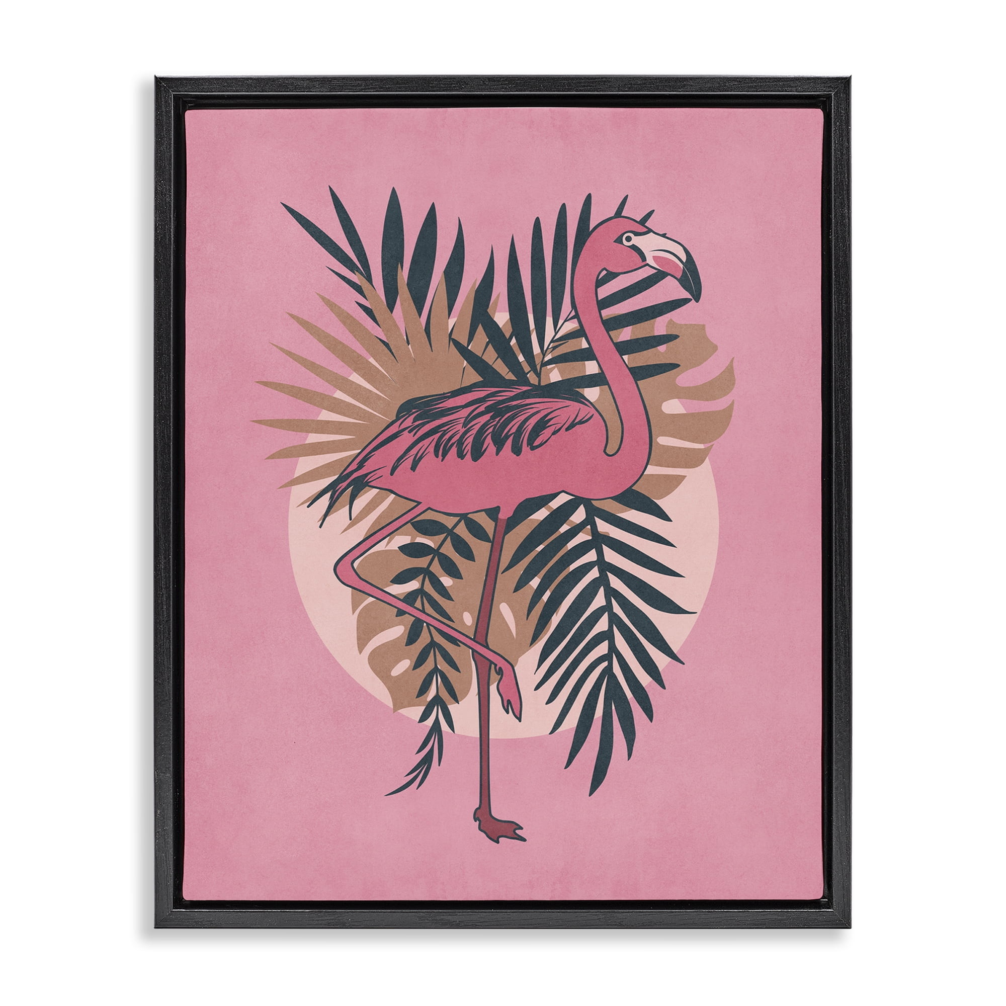 Stupell Industries Pink Retro Flamingo Animals Painting Black Floater Framed Canvas Art Print Wall Art, 25 x 31