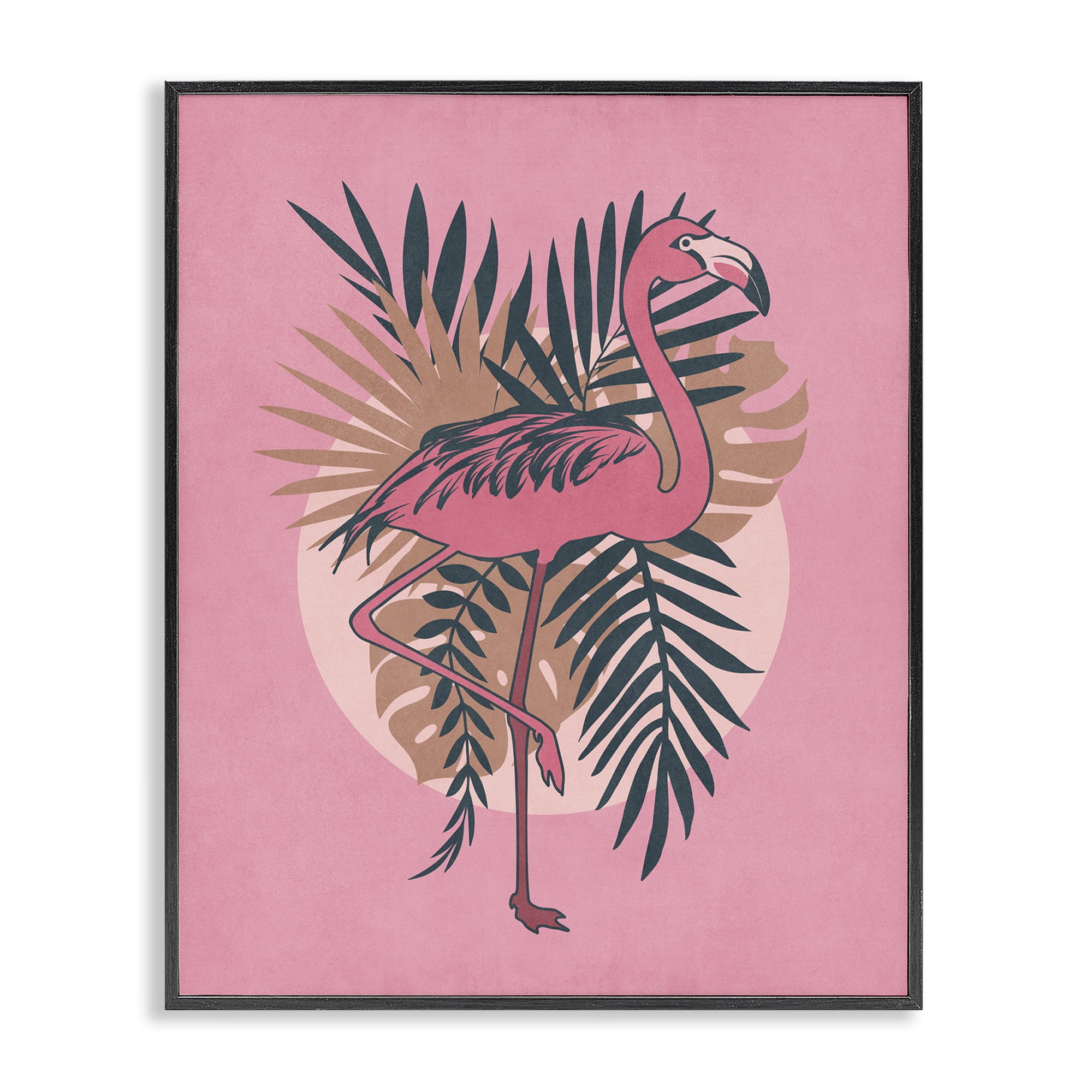 Stupell Industries Pink Retro Flamingo Animals Painting Black Framed Art Print Wall Art, 16 x 20