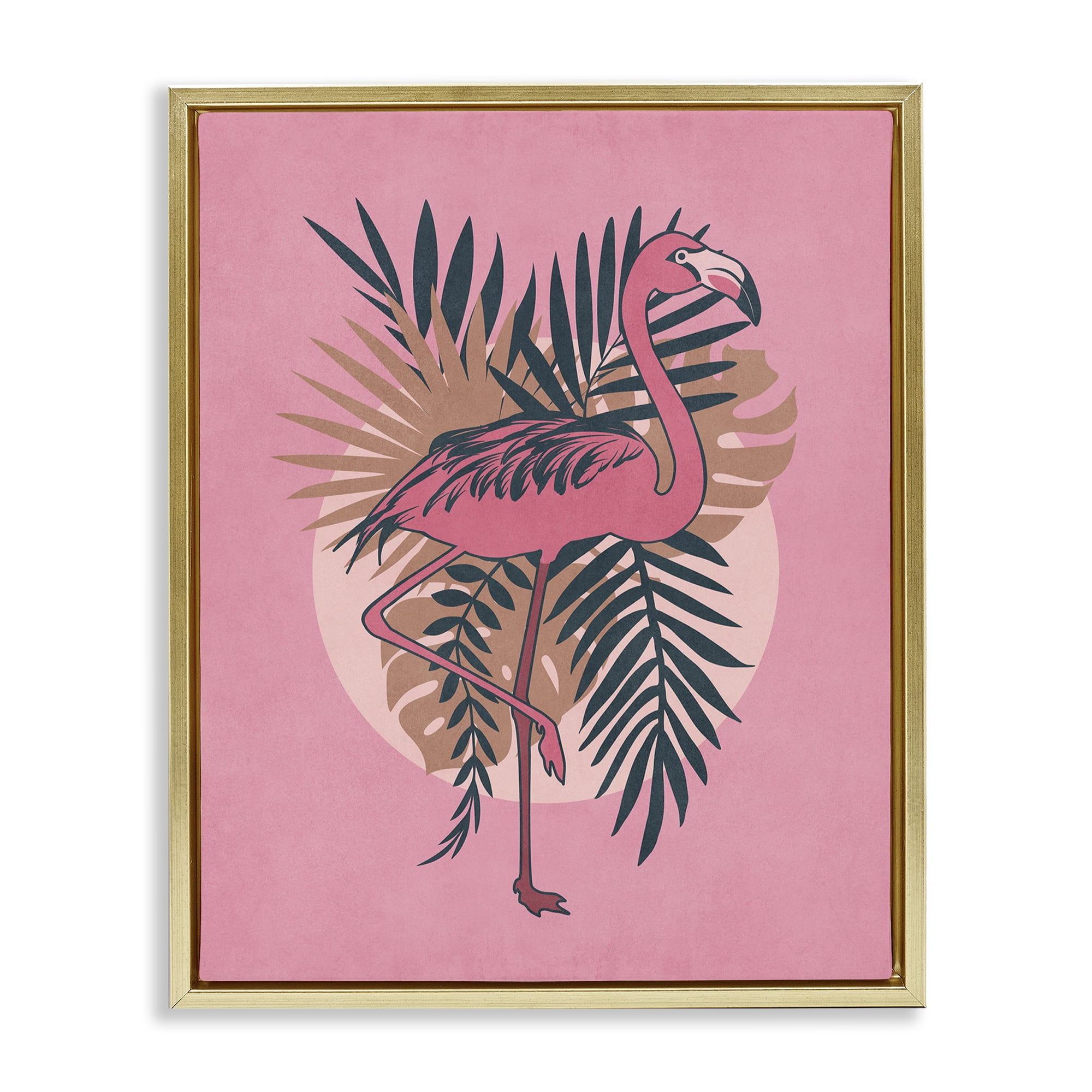 Stupell Industries Pink Retro Flamingo Animals Painting Gold Floater Framed Canvas Art Print Wall Art, 17 x 21