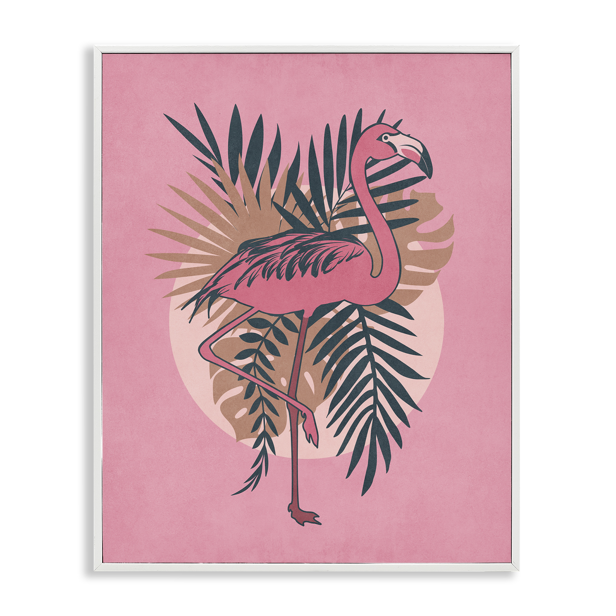 Stupell Industries Pink Retro Flamingo Animals Painting White Framed Art Print Wall Art, 11 x 14