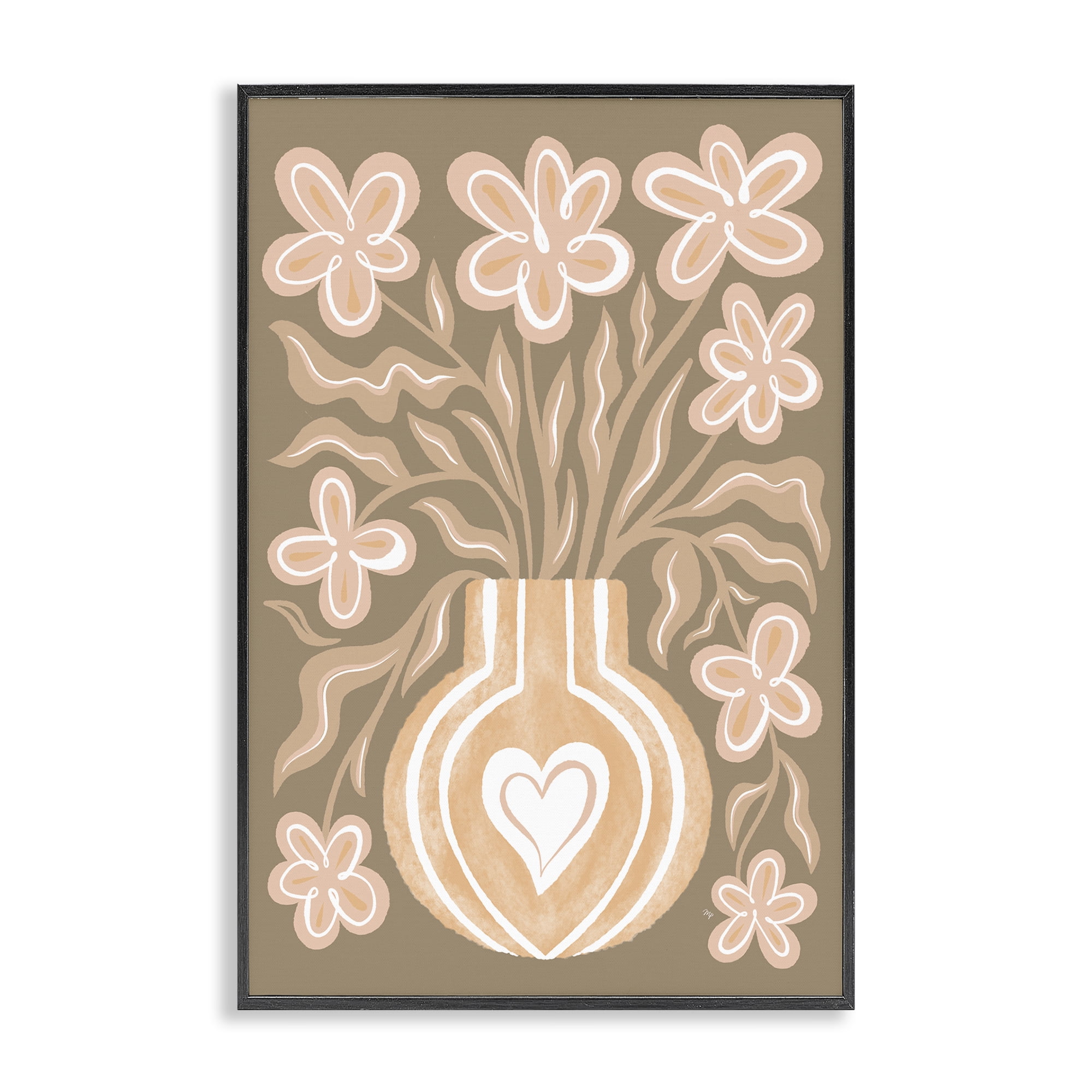 Stupell Industries Pink Retro Flower Vase Floral & Botanical Painting Black Framed Art Print Wall Art, 16 x 24