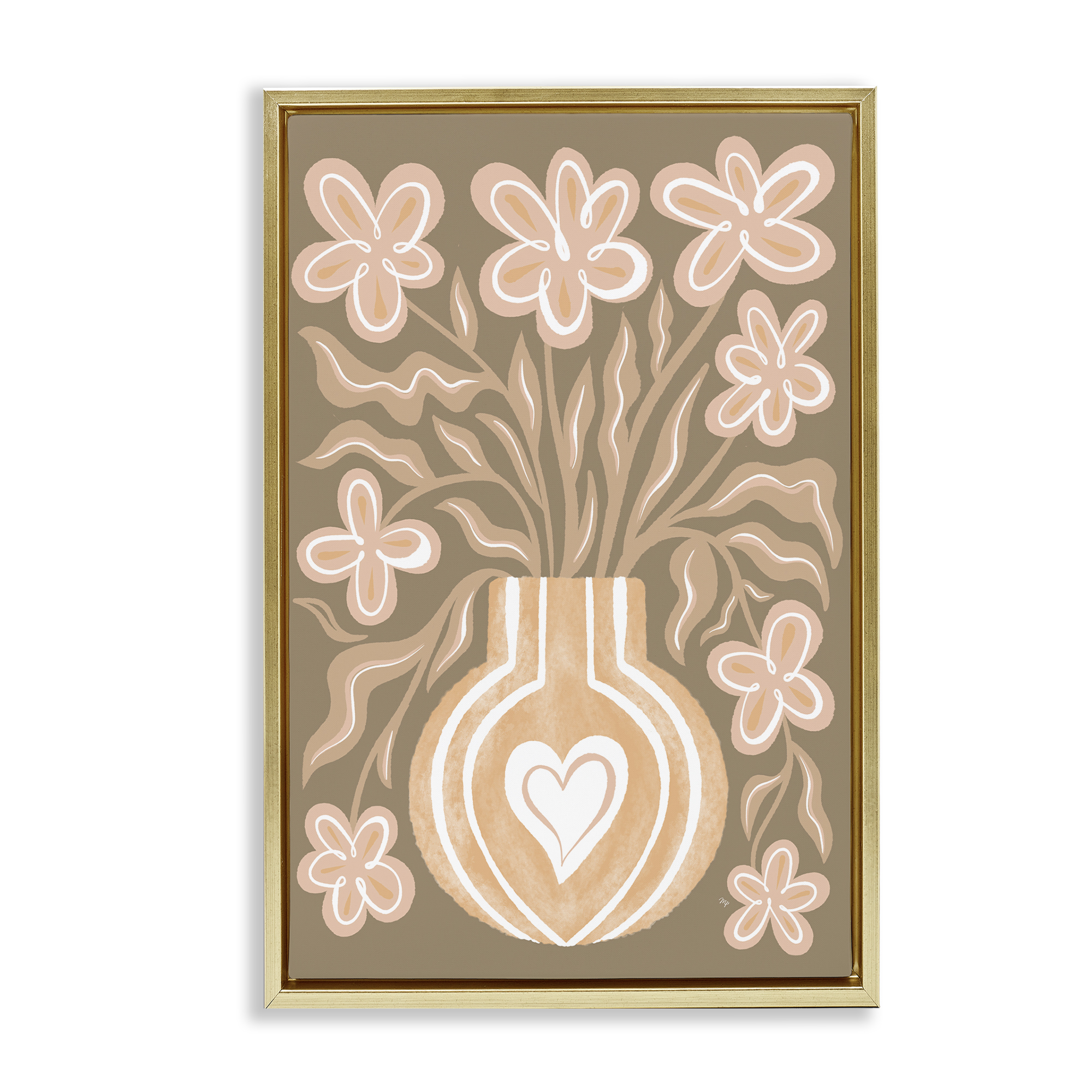 Stupell Industries Pink Retro Flower Vase Floral & Botanical Painting Gold Floater Framed Canvas Art Print Wall Art, 17 x 25