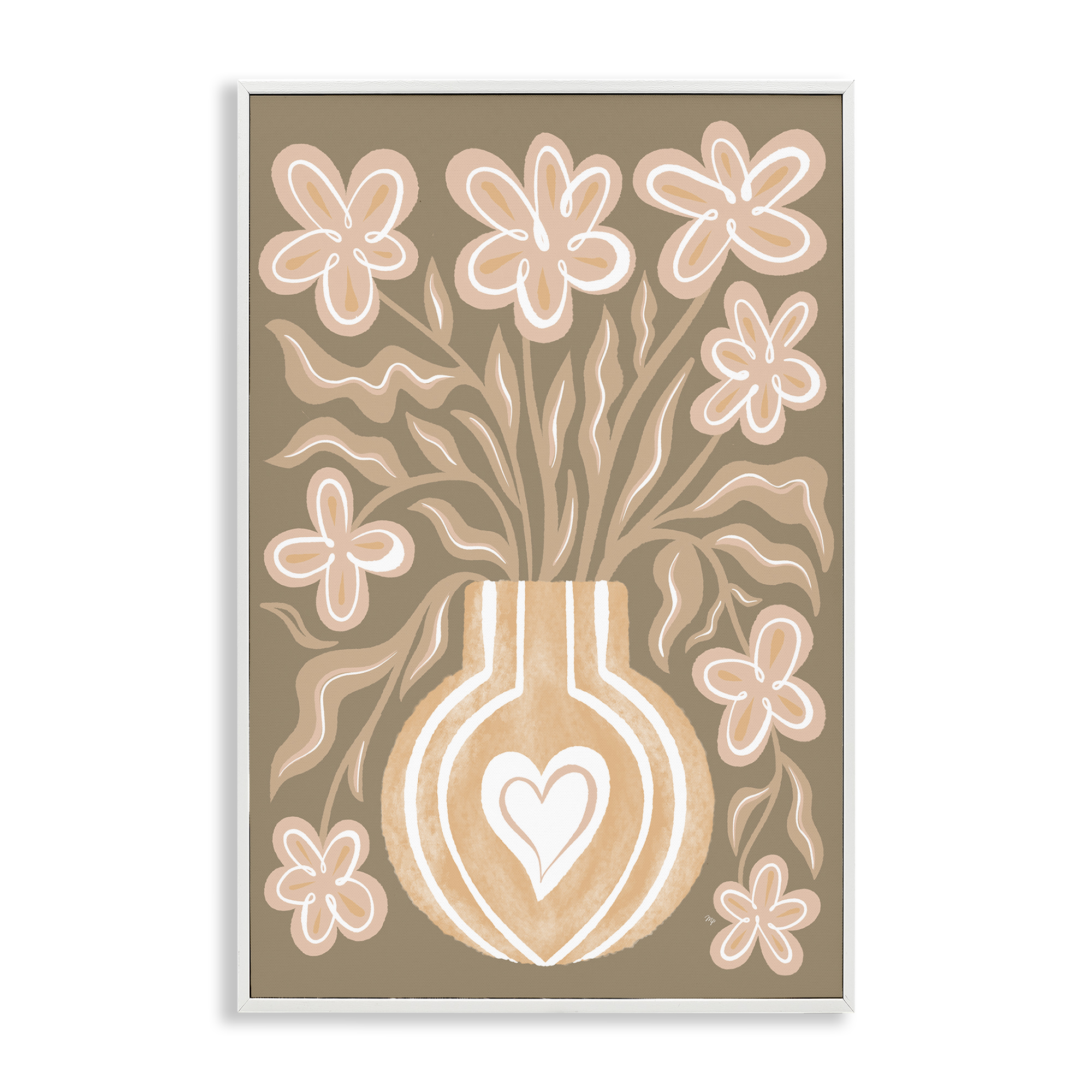 Stupell Industries Pink Retro Flower Vase Floral & Botanical Painting White Framed Art Print Wall Art, 12 x 18