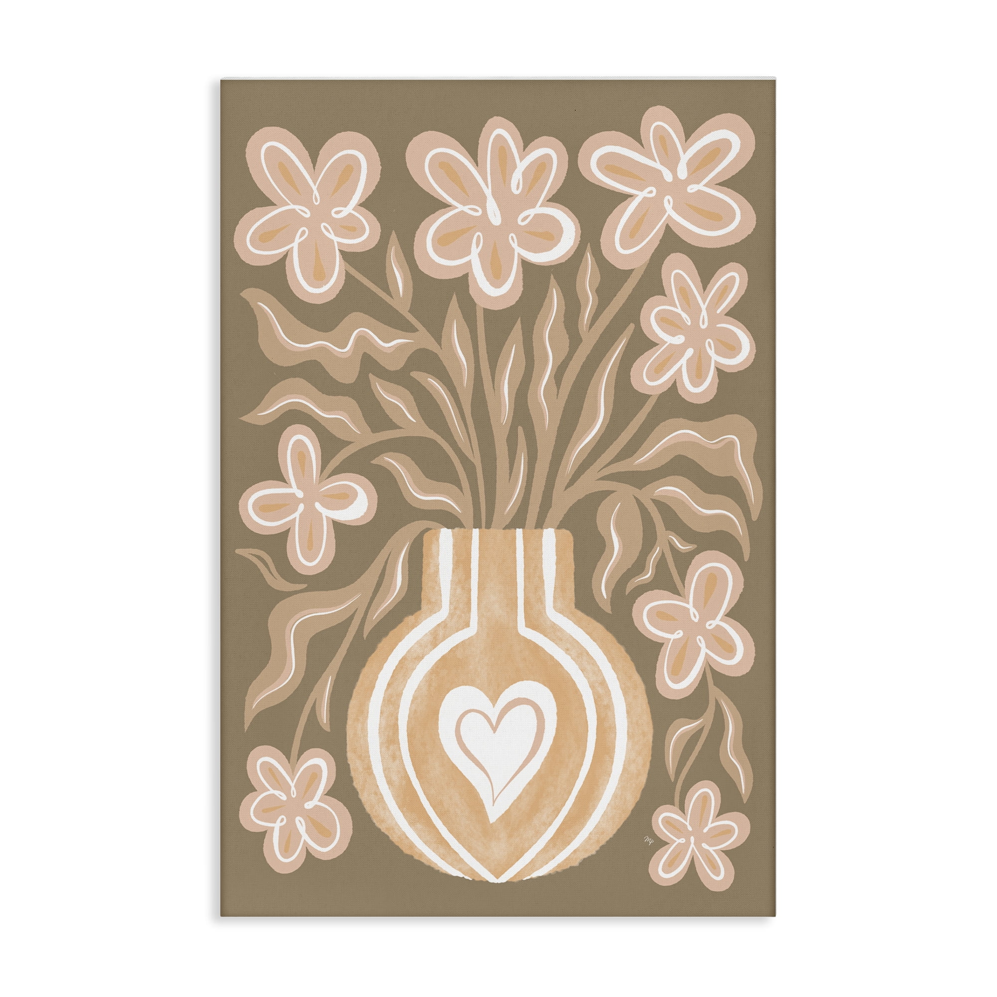 Stupell Industries Pink Retro Flower Vase Floral & Botanical Painting Wrapped Canvas Art Print Wall Art, 20 x 30