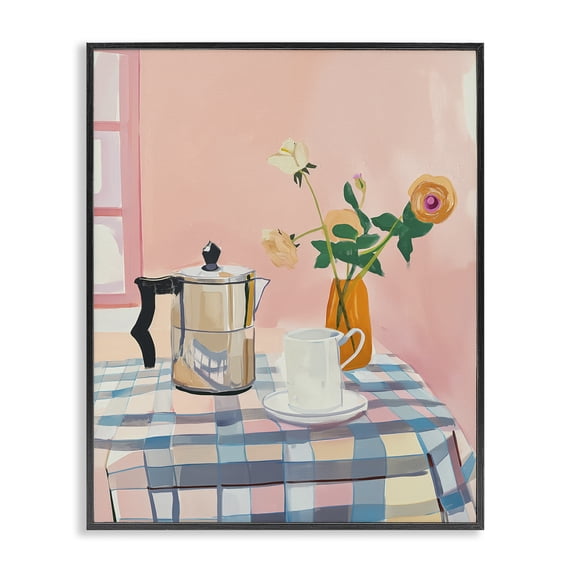 Stupell Industries Pink Retro Kitchen Table Cottage Painting Black Framed Art Print Wall Art, 16 x 20