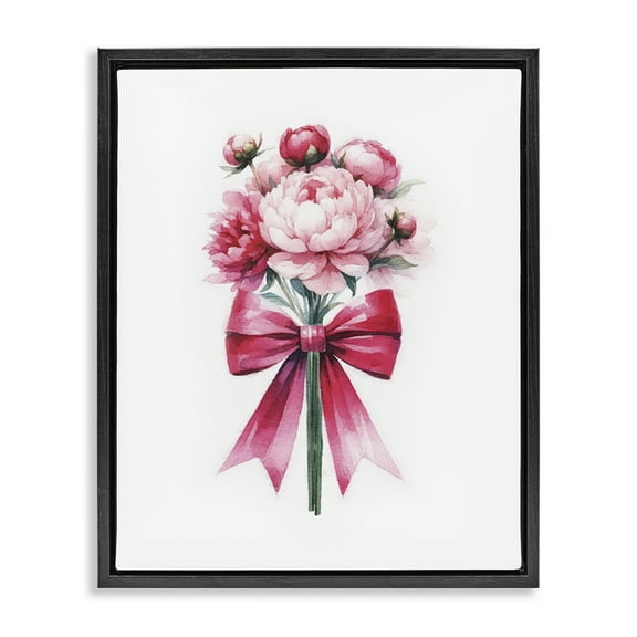 Stupell Industries Pink Ribbon Bouquet Plants & Flowers Painting Black Floater Framed Canvas Art Print Wall Art, 17 x 21