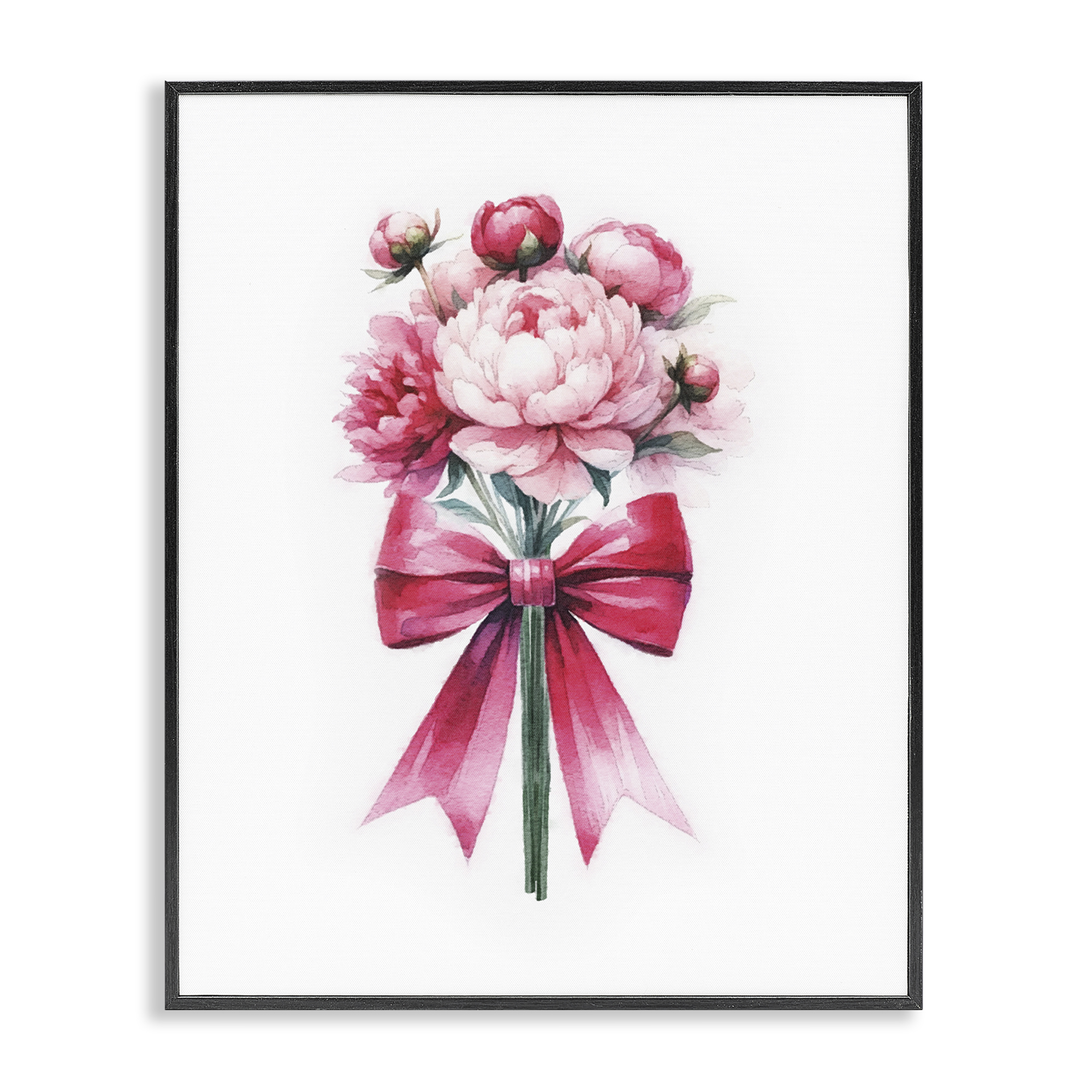 Stupell Industries Pink Ribbon Bouquet Plants & Flowers Painting Black Framed Art Print Wall Art, 11 x 14