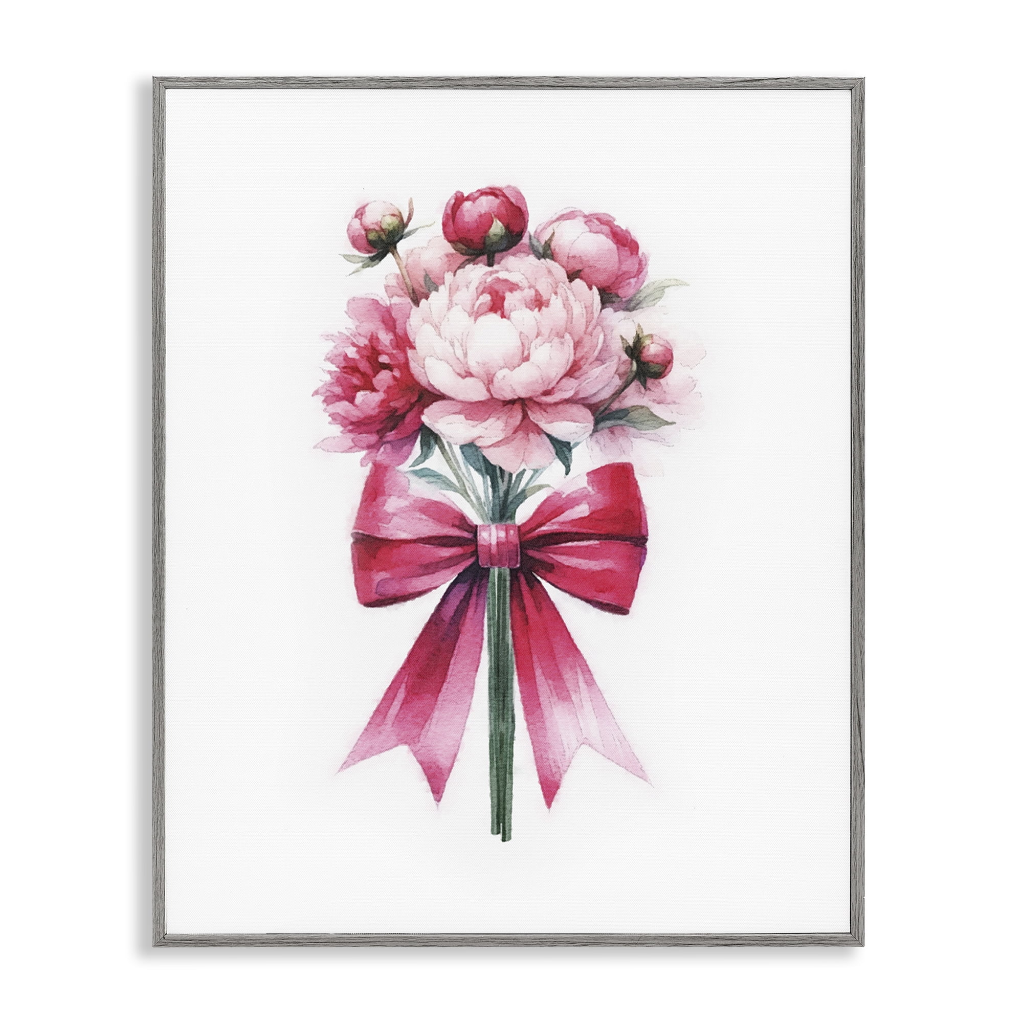 Stupell Industries Pink Ribbon Bouquet Plants & Flowers Painting Gray Framed Art Print Wall Art, 16 x 20
