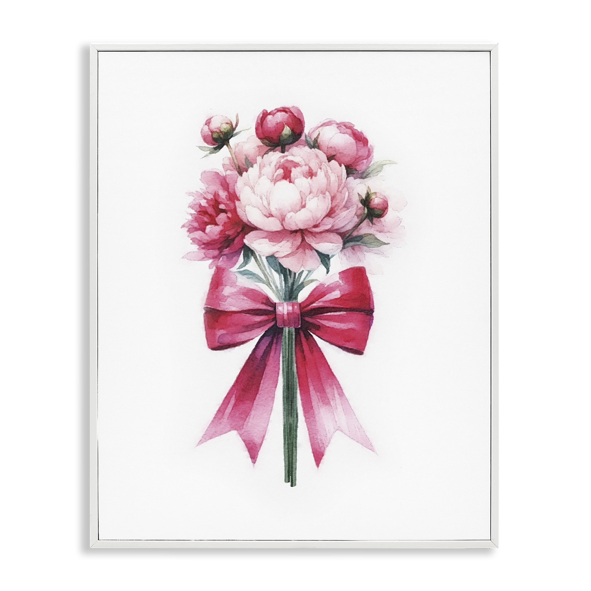 Stupell Industries Pink Ribbon Bouquet Plants & Flowers Painting White Framed Art Print Wall Art, 11 x 14