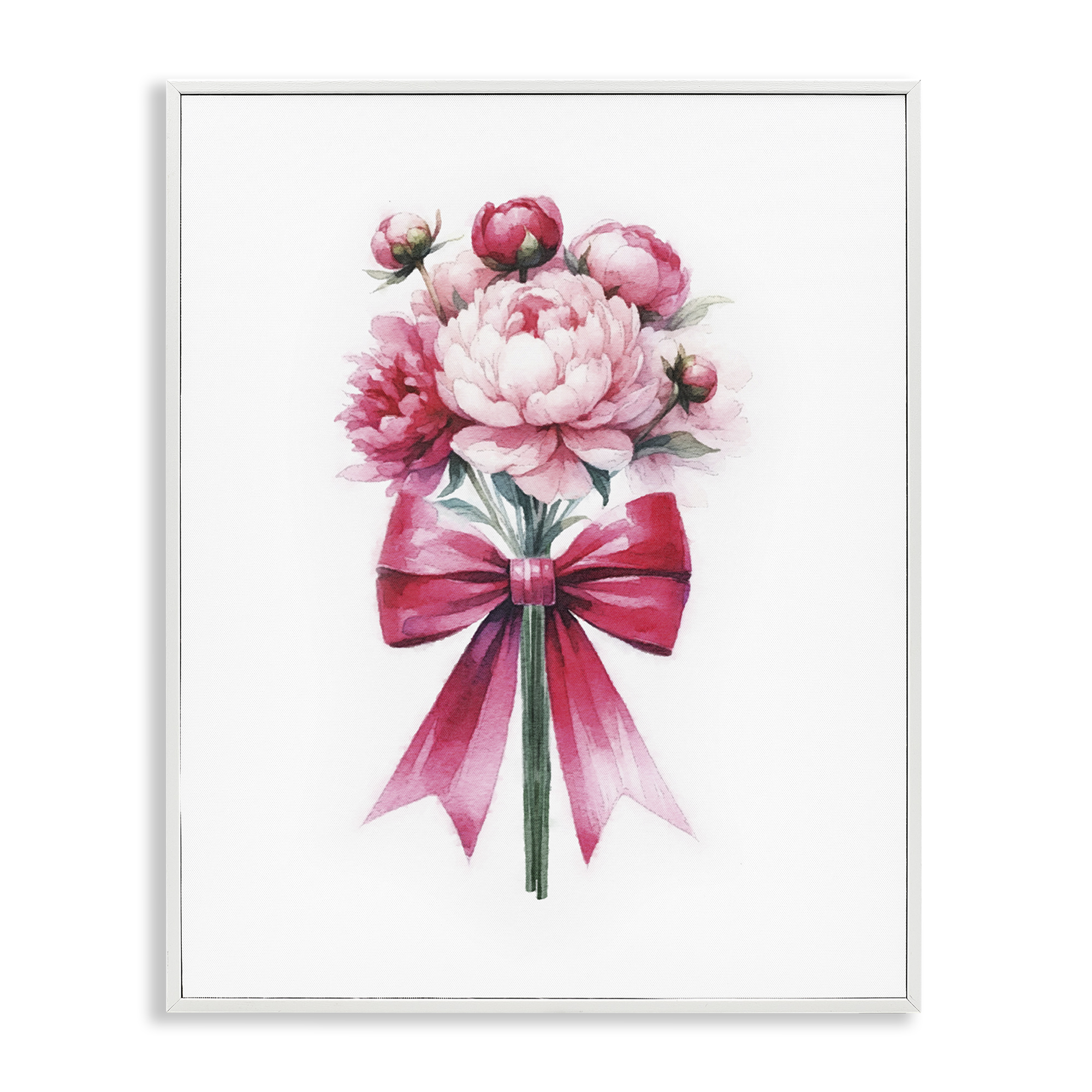 Stupell Industries Pink Ribbon Bouquet Plants & Flowers Painting White Framed Art Print Wall Art, 24 x 30