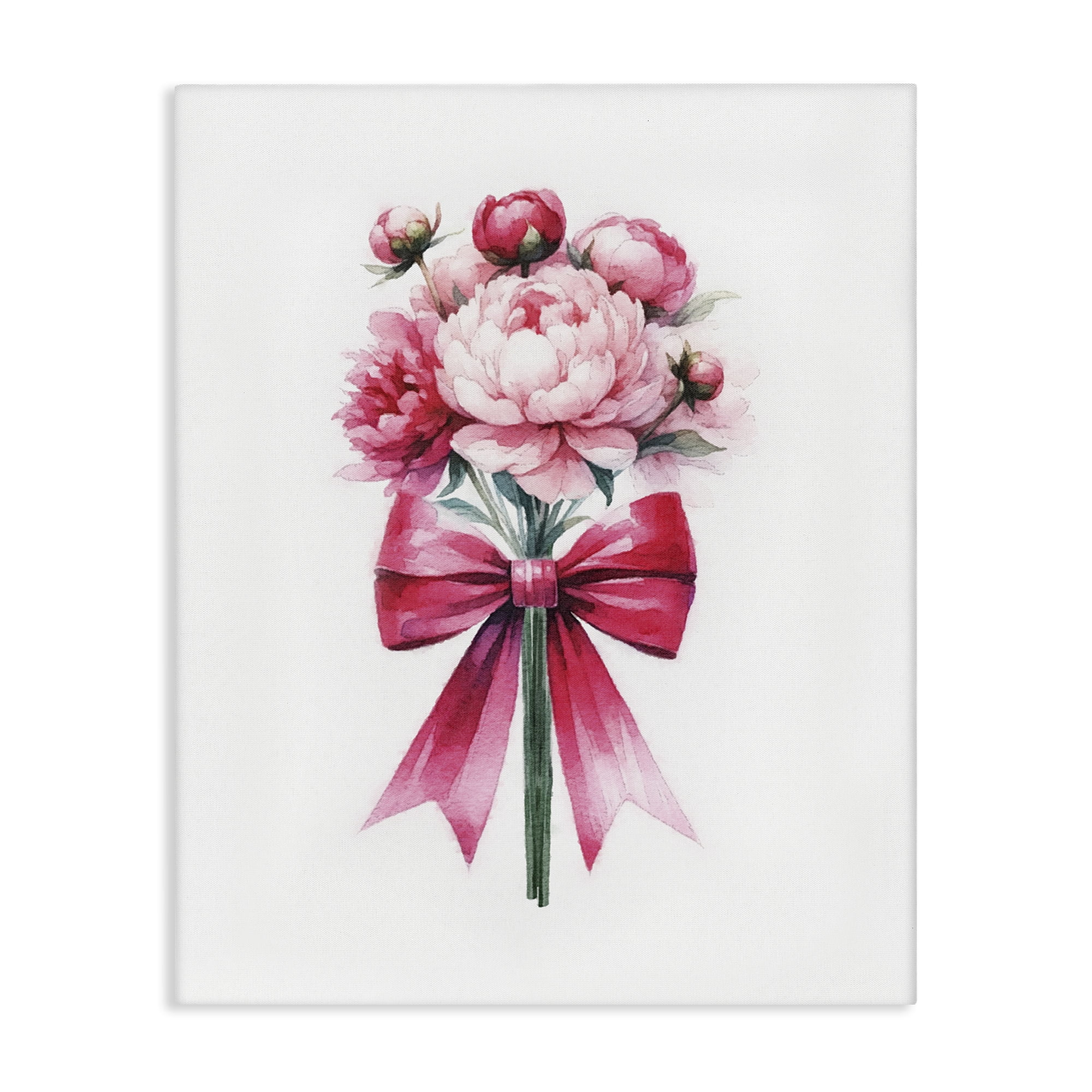 Stupell Industries Pink Ribbon Bouquet Plants & Flowers Painting Wrapped Canvas Art Print Wall Art, 36 x 48