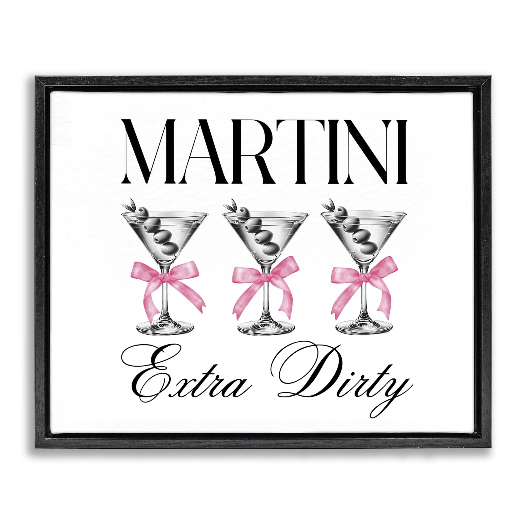 Stupell Industries Pink Ribbon Martini Trio Black Framed Floater Canvas Wall Art, design by Lettered and Lined