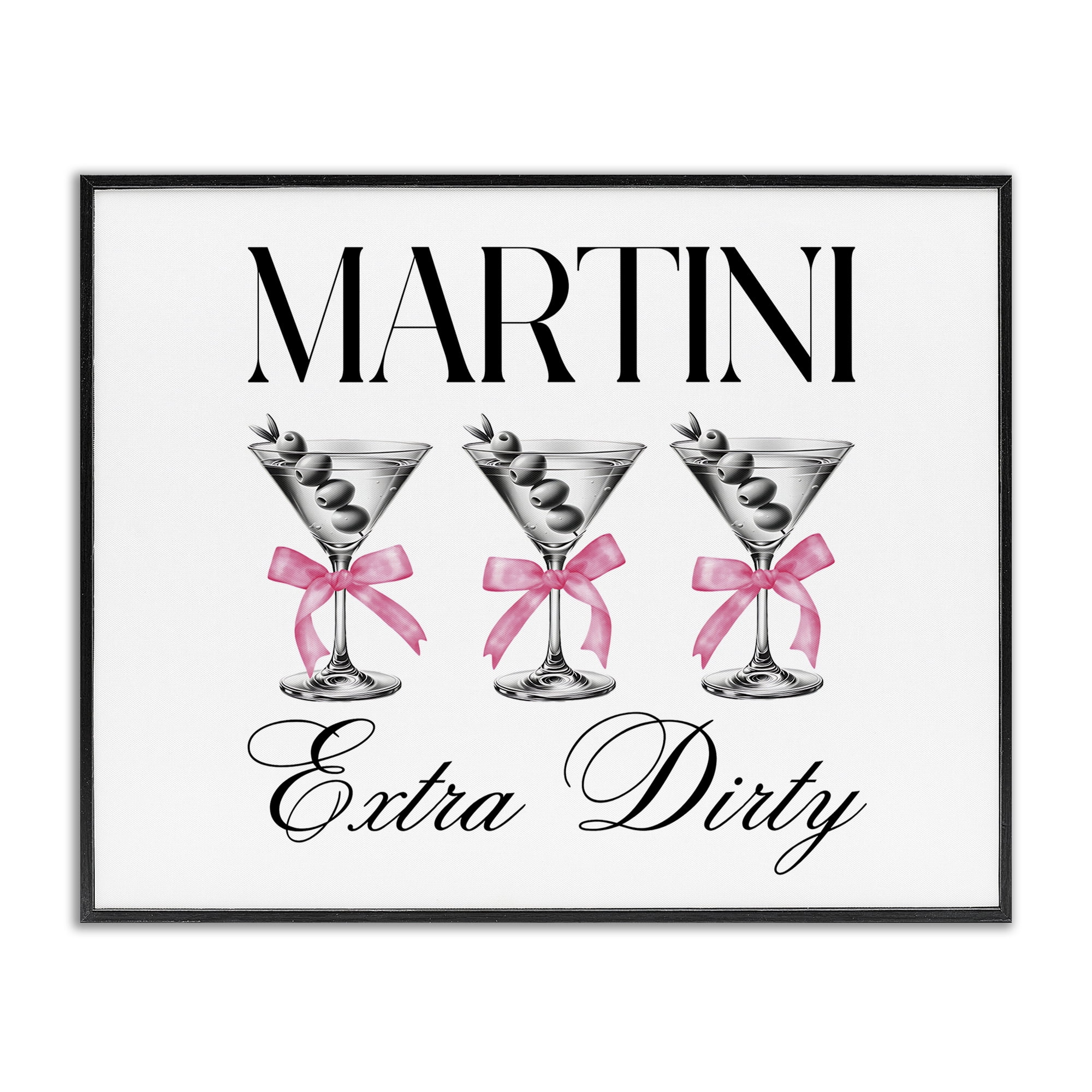 Stupell Industries Pink Ribbon Martini Trio Black Framed Giclee Art, design by Lettered and Lined