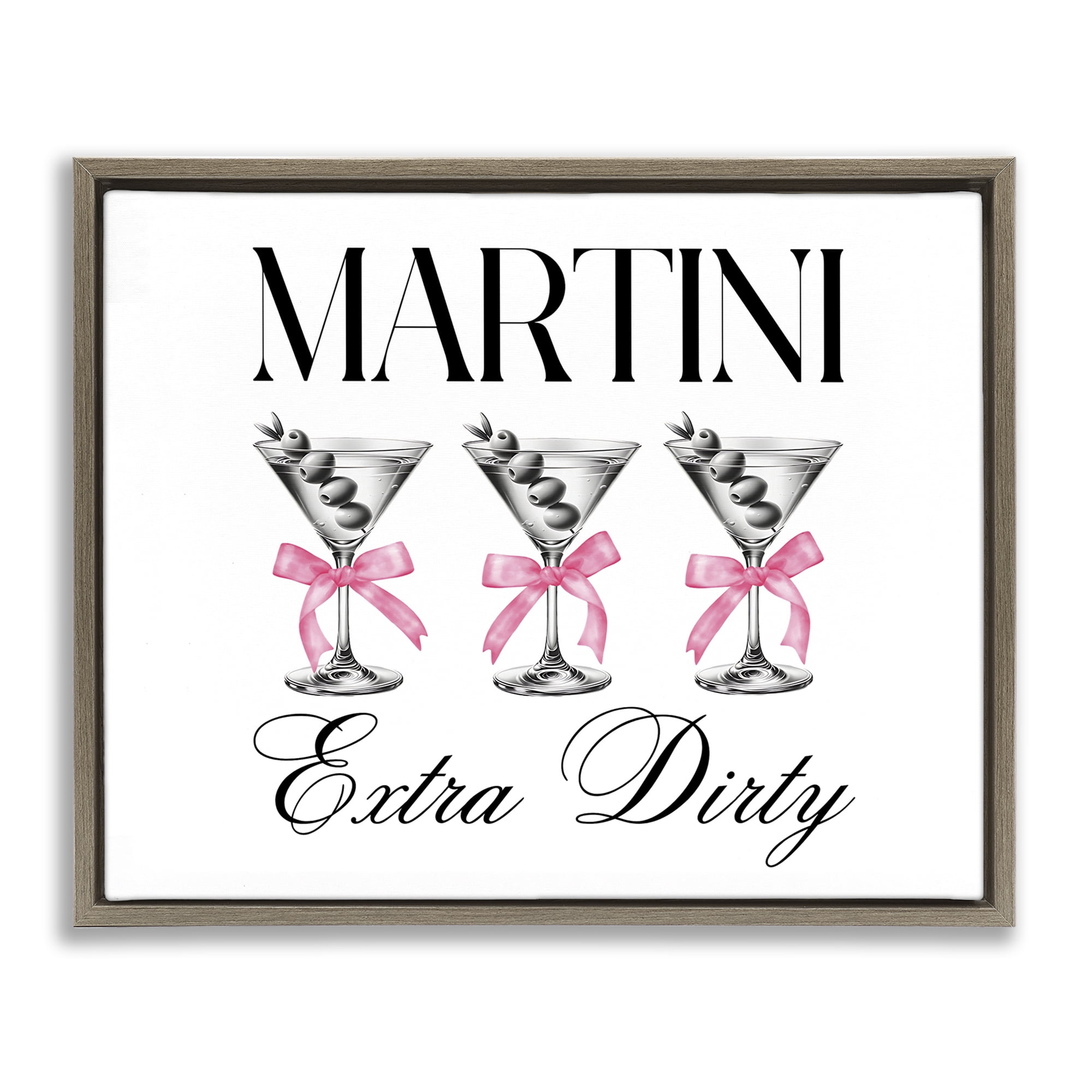 Stupell Industries Pink Ribbon Martini Trio Brown Framed Floater Canvas Wall Art, design by Lettered and Lined