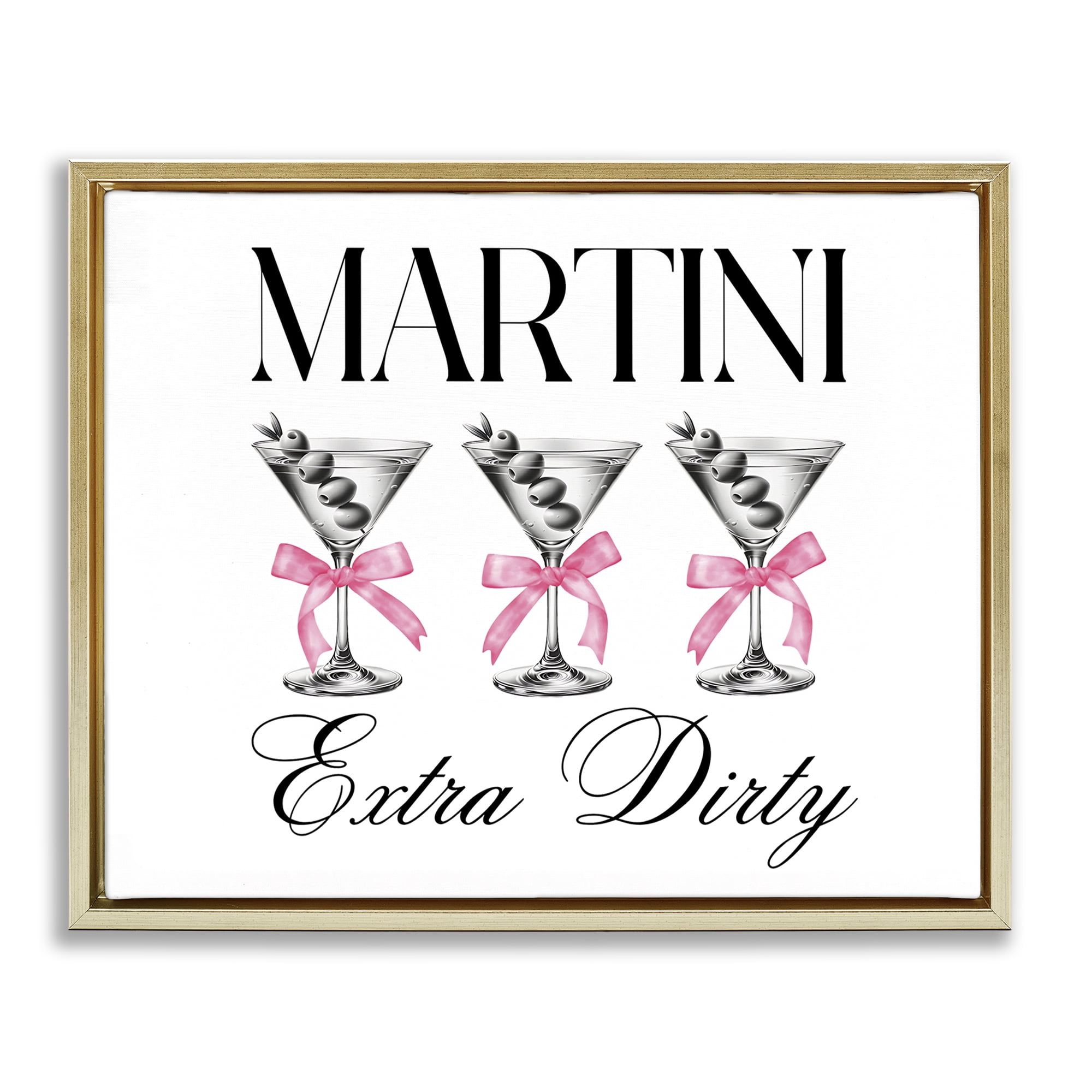 Stupell Industries Pink Ribbon Martini Trio Gold Framed Floater Canvas Wall Art, design by Lettered and Lined