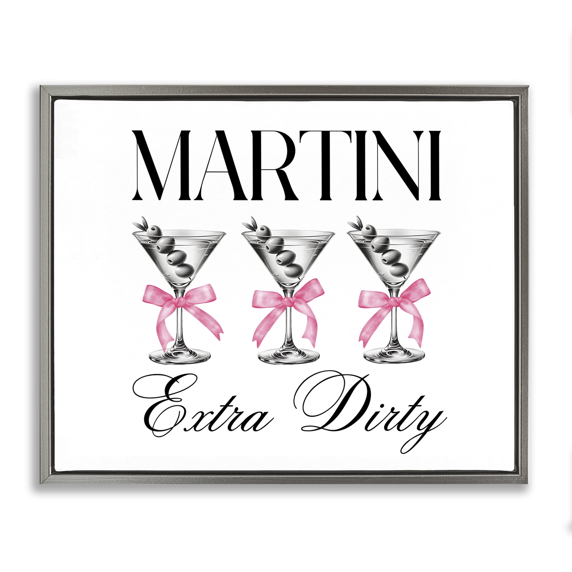 Stupell Industries Pink Ribbon Martini Trio Gray Framed Floater Canvas Wall Art, design by Lettered and Lined