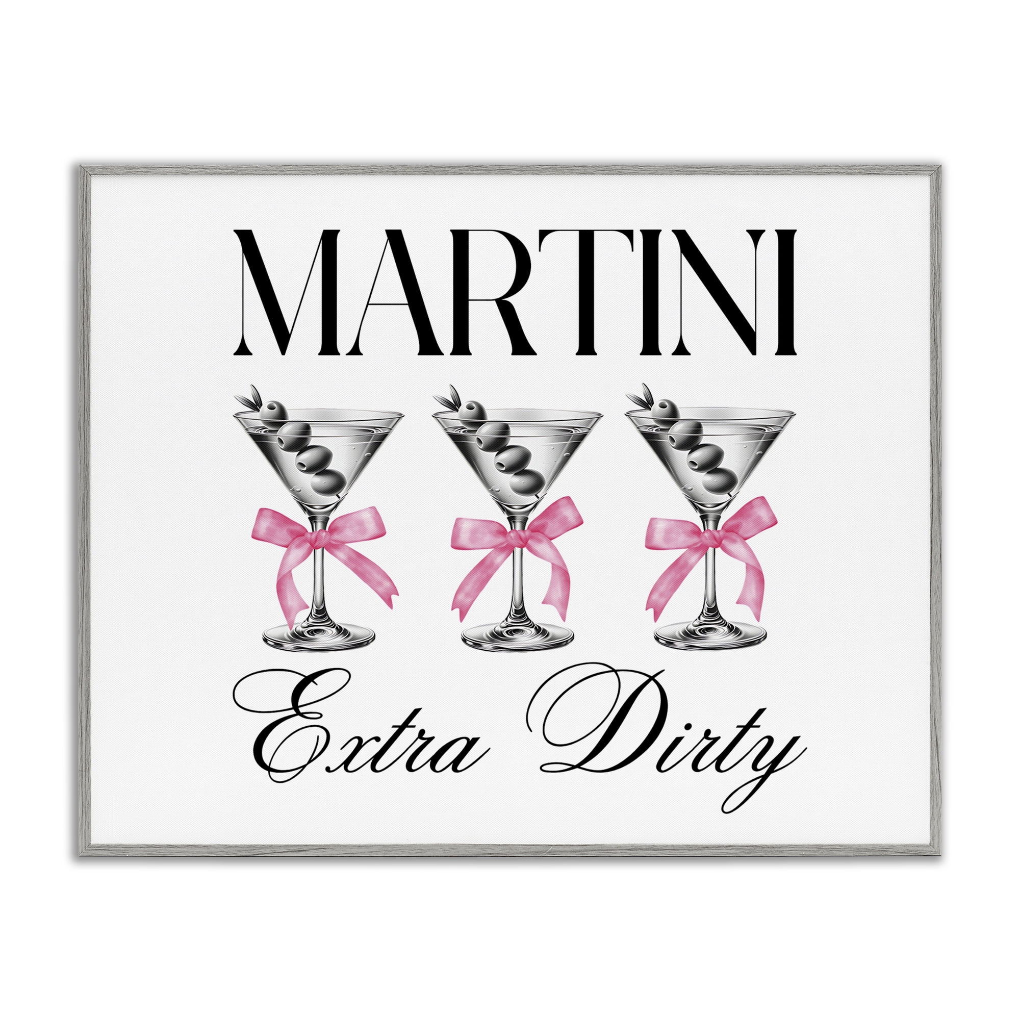 Stupell Industries Pink Ribbon Martini Trio Gray Framed Giclee Art, design by Lettered and Lined