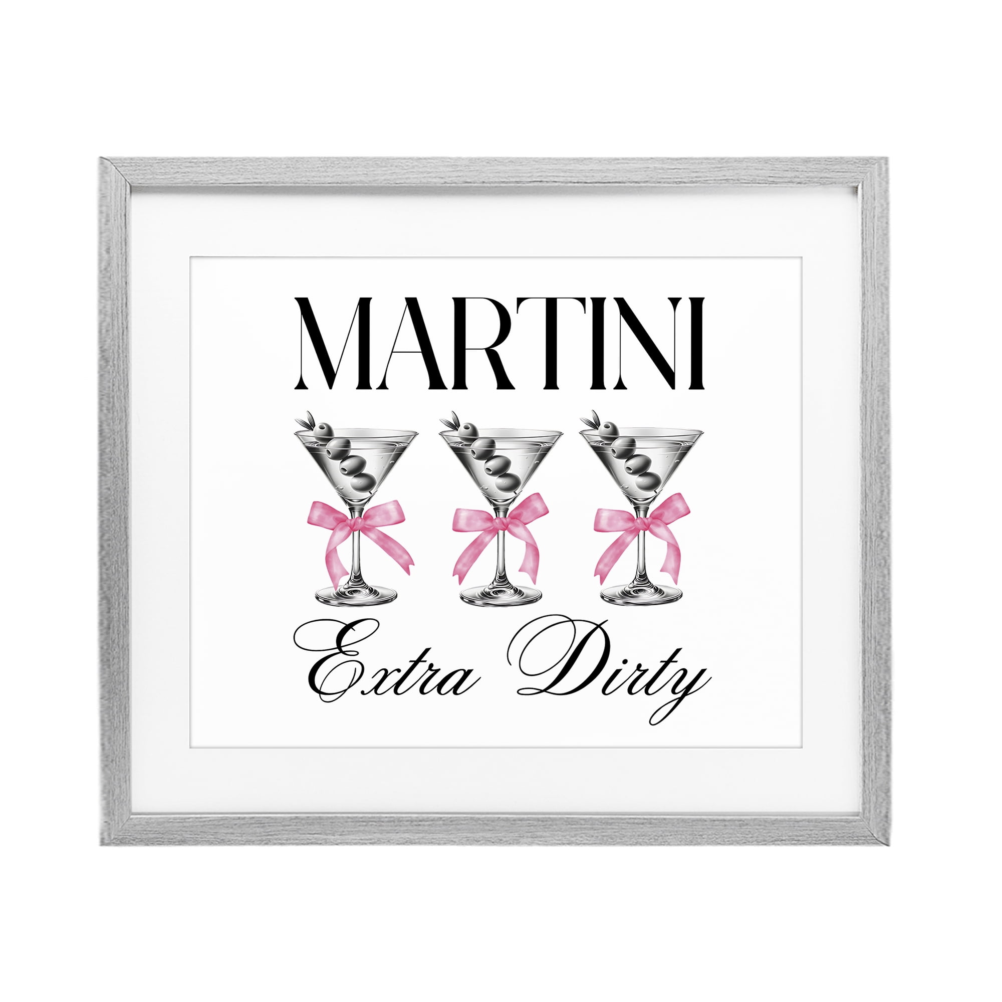 Stupell Industries Pink Ribbon Martini Trio Gray Framed Print Under Glass, design by Lettered and Lined
