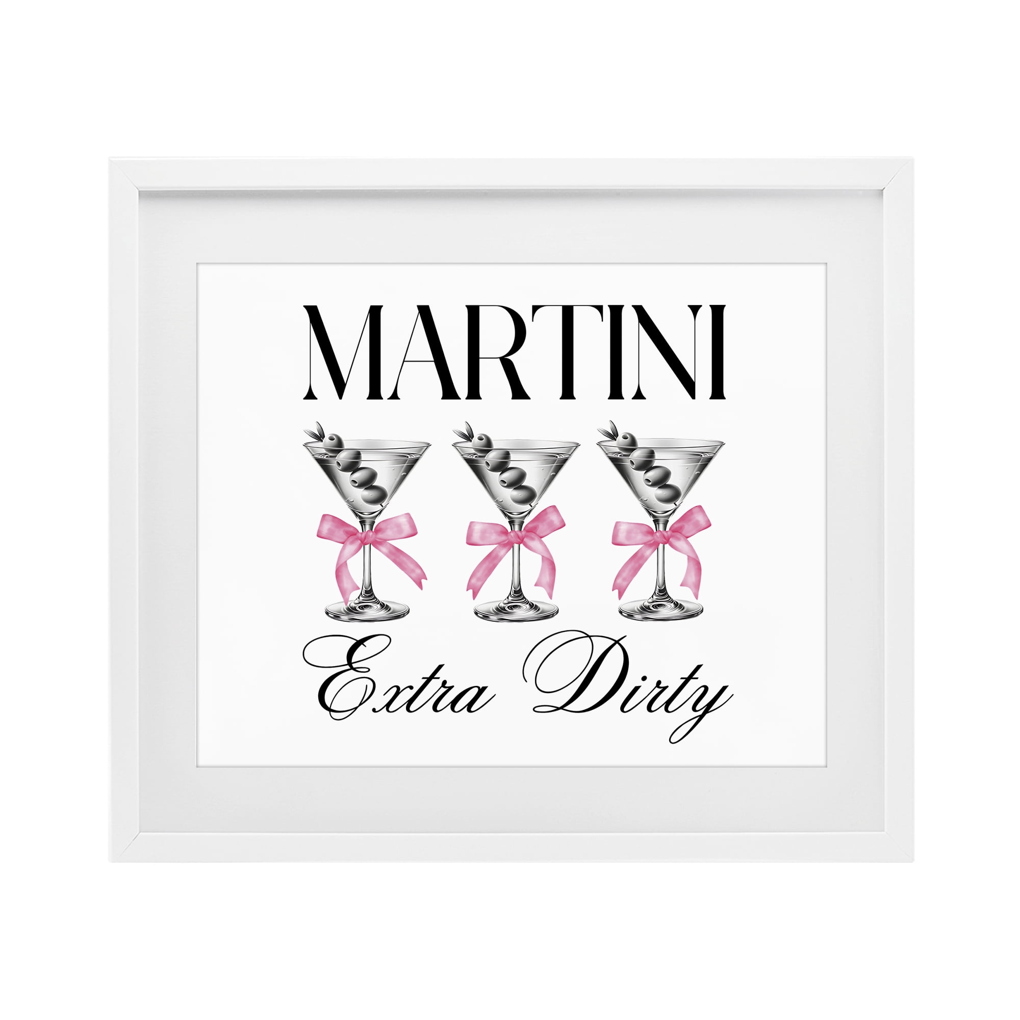 Stupell Industries Pink Ribbon Martini Trio White Framed Print Under Glass, design by Lettered and Lined