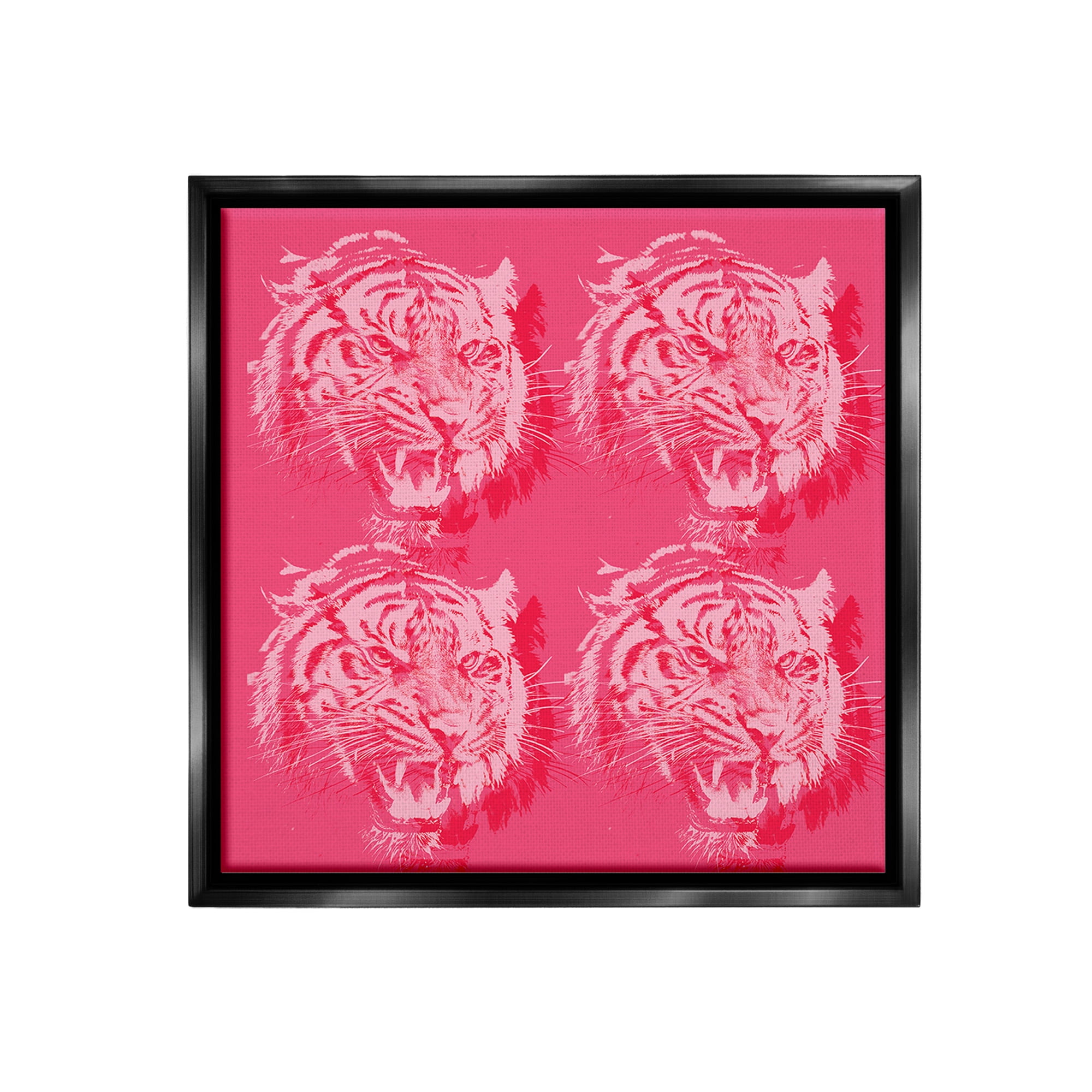 Stupell Industries Pink Roaring Tigers Animals & Insects Painting Black Floater Framed Canvas Art Print Wall Art, 25 x 25