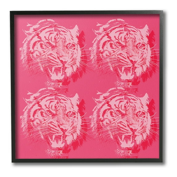 Stupell Industries Pink Roaring Tigers Animals & Insects Painting Black Framed Art Print Wall Art, 17 x 17