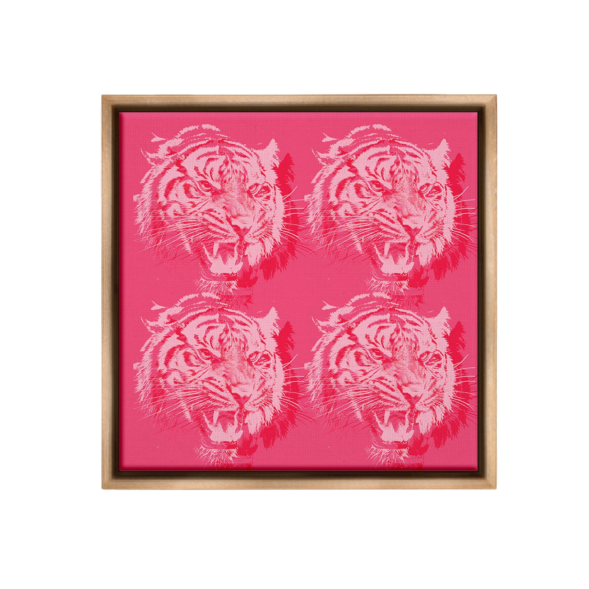 Stupell Industries Pink Roaring Tigers Animals & Insects Painting Brown Floater Framed Canvas Art Print Wall Art, 25 x 25