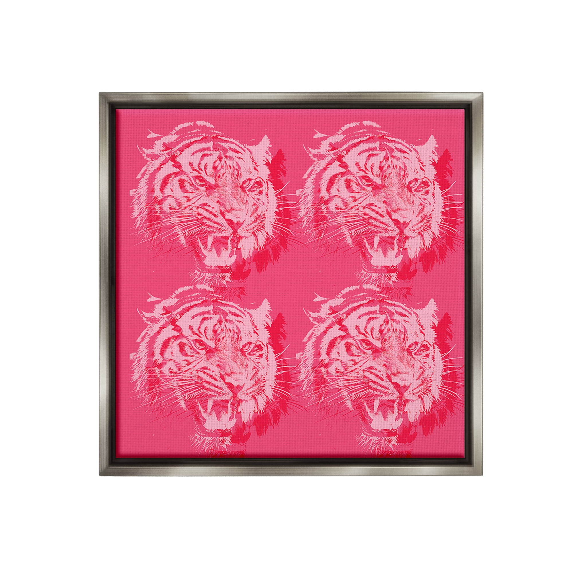 Stupell Industries Pink Roaring Tigers Animals & Insects Painting Gray Floater Framed Canvas Art Print Wall Art, 25 x 25