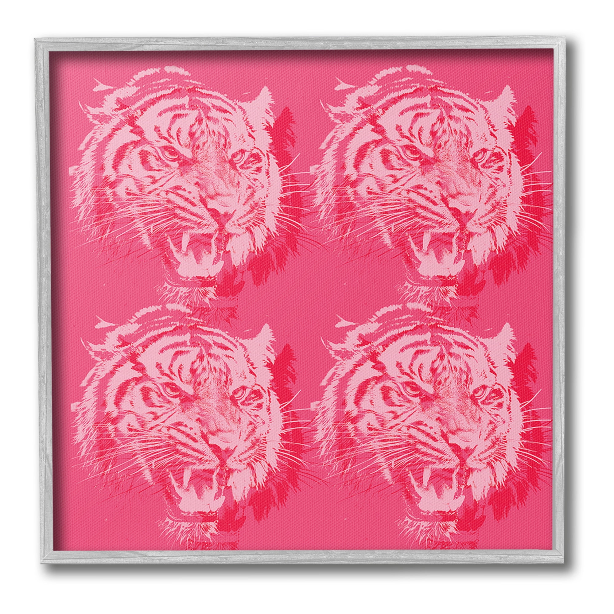 Stupell Industries Pink Roaring Tigers Animals & Insects Painting Gray Framed Art Print Wall Art, 17 x 17