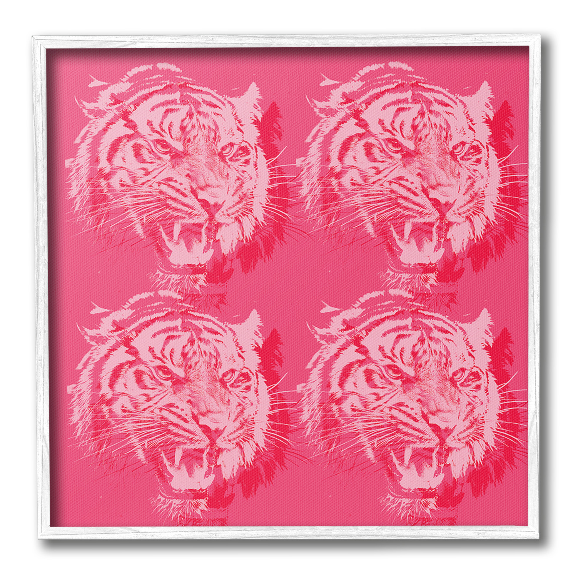 Stupell Industries Pink Roaring Tigers Animals & Insects Painting White Framed Art Print Wall Art, 12 x 12