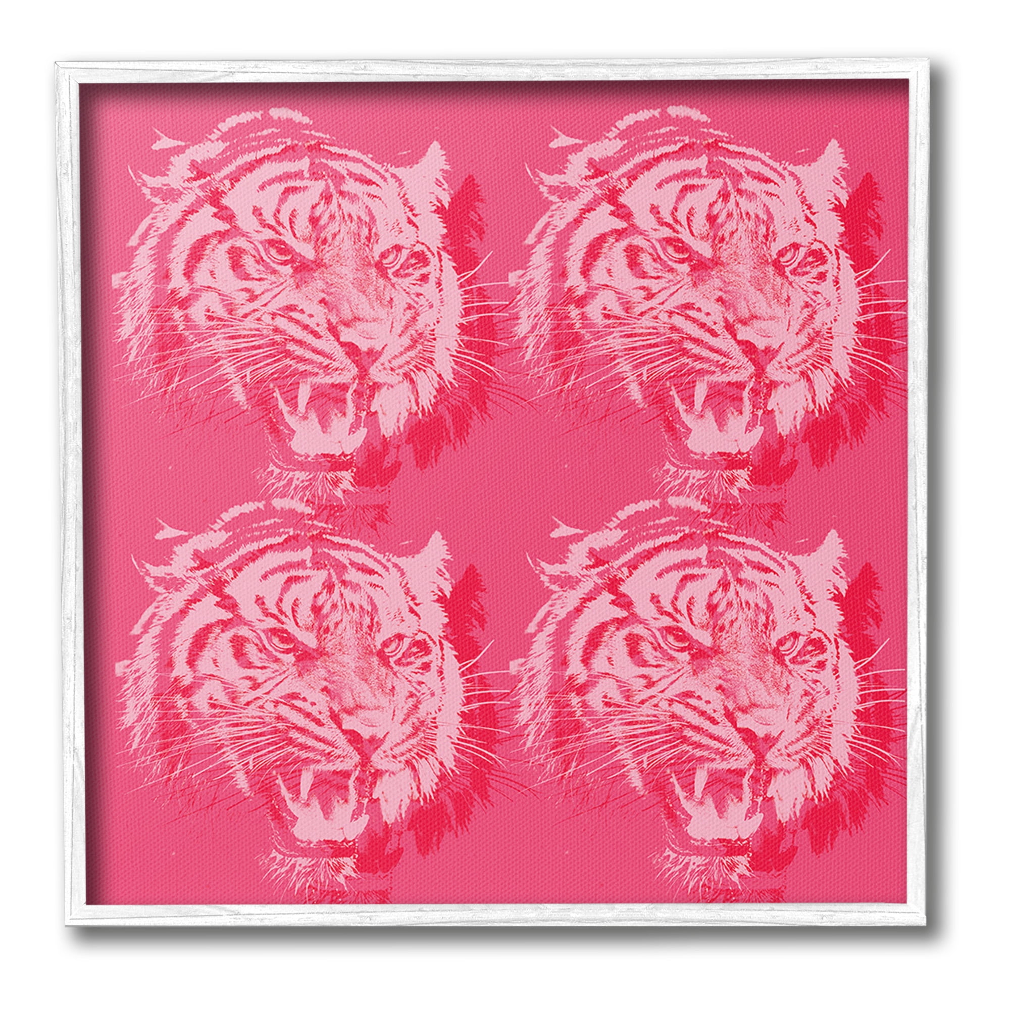 Stupell Industries Pink Roaring Tigers Animals & Insects Painting White Framed Art Print Wall Art, 17 x 17