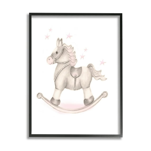 Stupell Industries Pink Rocking Horse Kids Nursery Toy Illustration Graphic Art Black Framed Art Print Wall Art, Design by Studio Q