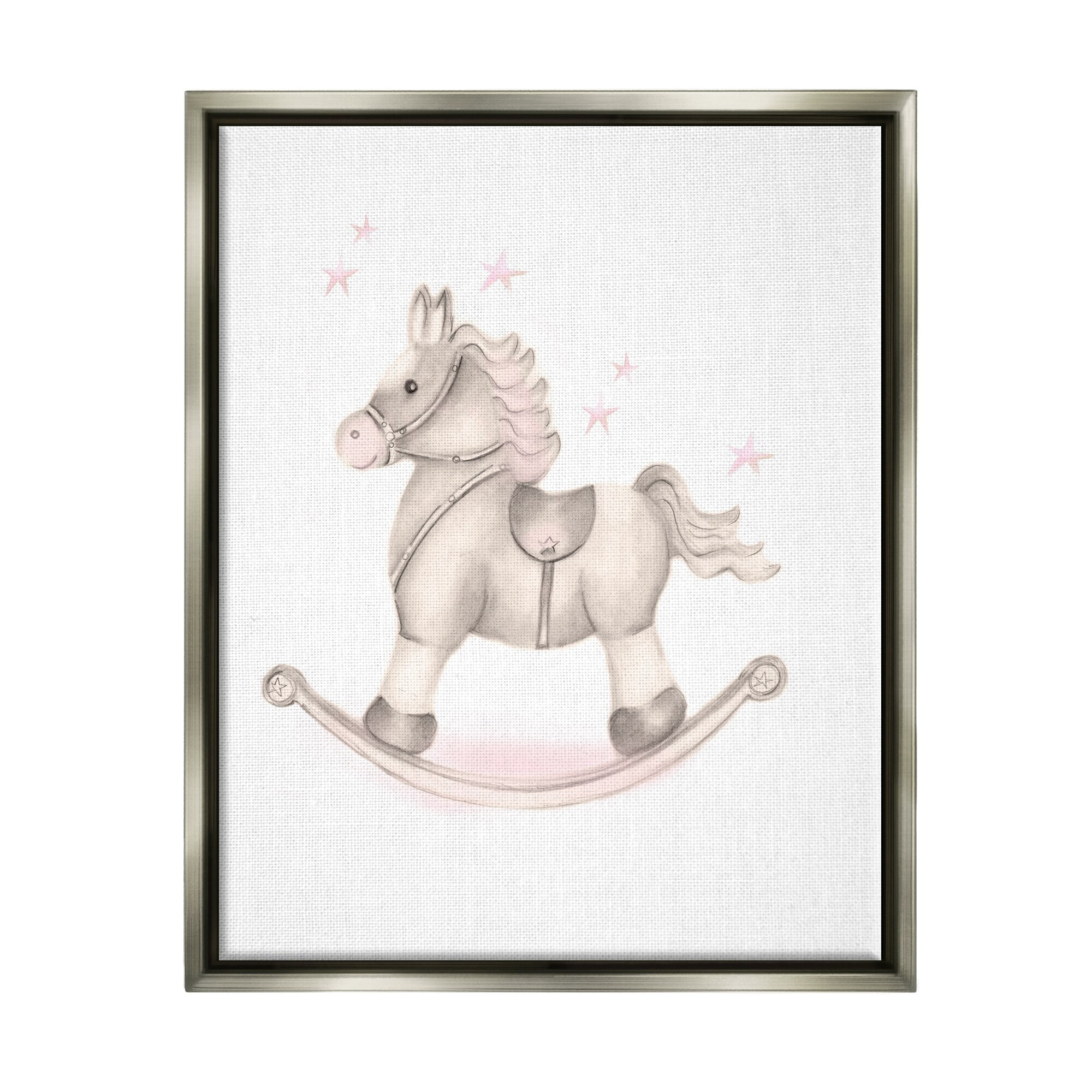 Stupell Industries Pink Rocking Horse Kids Nursery Toy Illustration Graphic Art Luster Gray Floating Framed Canvas Print Wall Art, Design by Studio Q