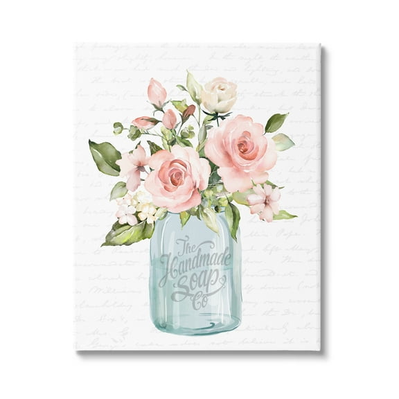 Stupell Industries Pink Rose Blooms Country Vase Patterned Script Graphic Art Gallery Wrapped Canvas Print Wall Art, Design by Lettered and Lined