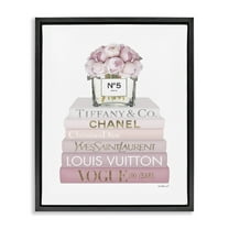 Stupell Industries Pink Rose Bouquet Bookstack Beauty & Fashion Painting Black Floater Framed Canvas Art Print Wall Art, 17 x 21