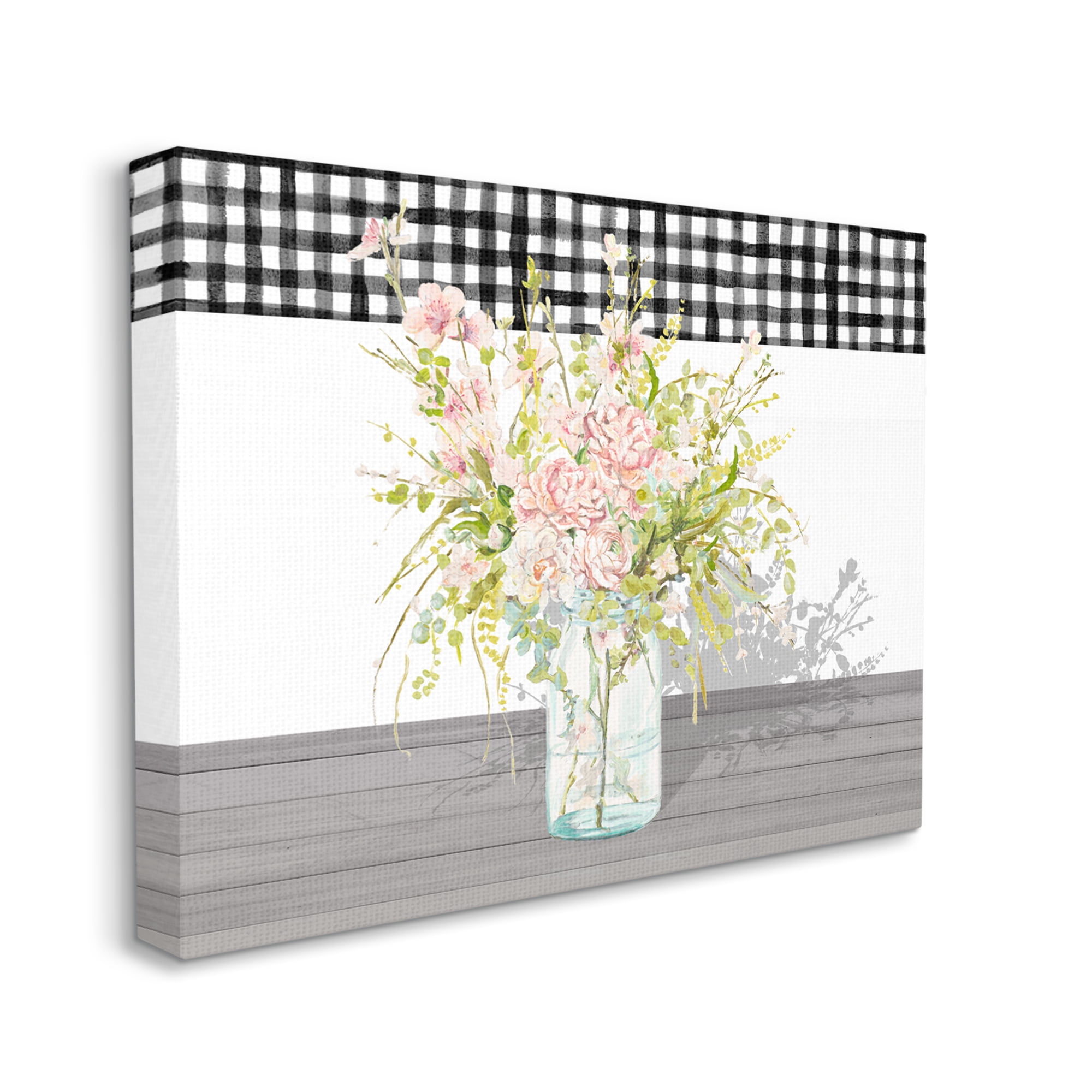 Stupell Industries Pink Rose Bouquet Charming Gingham Plaid Canvas Wall Art by Patricia Pinto