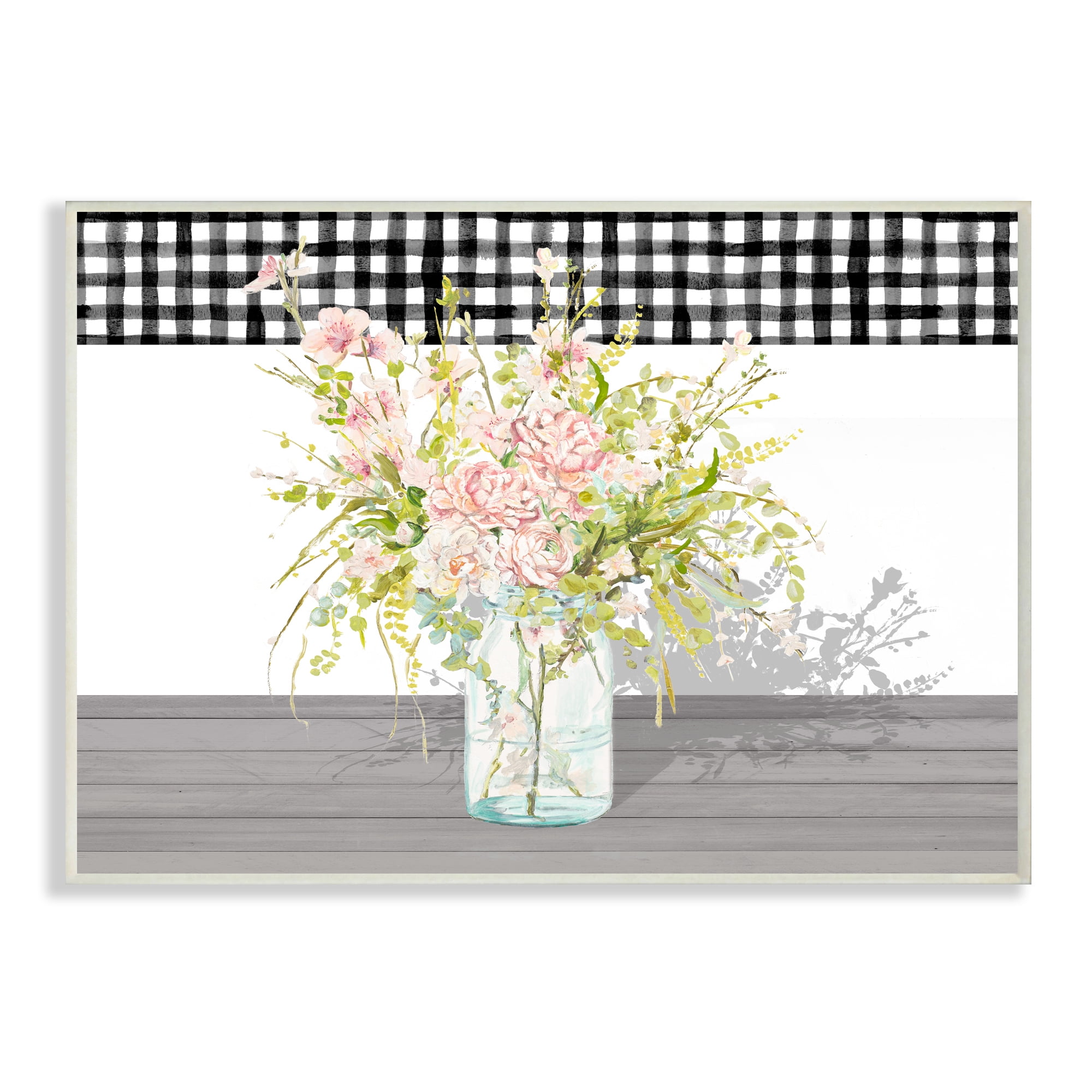 Stupell Industries Pink Rose Bouquet Charming Gingham Plaid Wall Plaque by Patricia Pinto