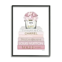 Stupell Industries Pink Rose Bouquet Fashion Style Bookstack Glam Painting Black framed Art Print Wall Art, 16 x 20, Design by Amanda Greenwood