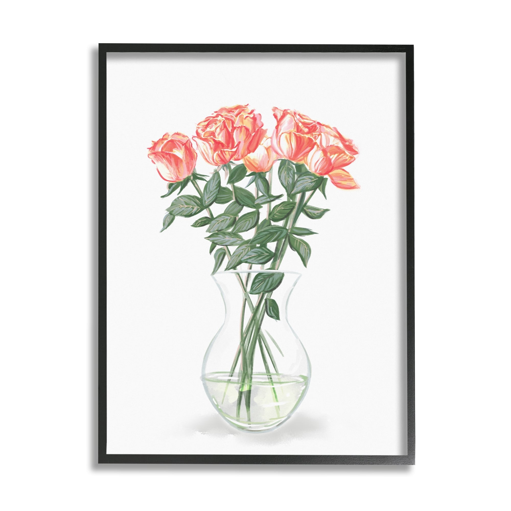 Stupell Industries Pink Rose Bouquet Glass Vase Still Life Painting Black Framed Art Print Wall Art, Design by Ziwei Li